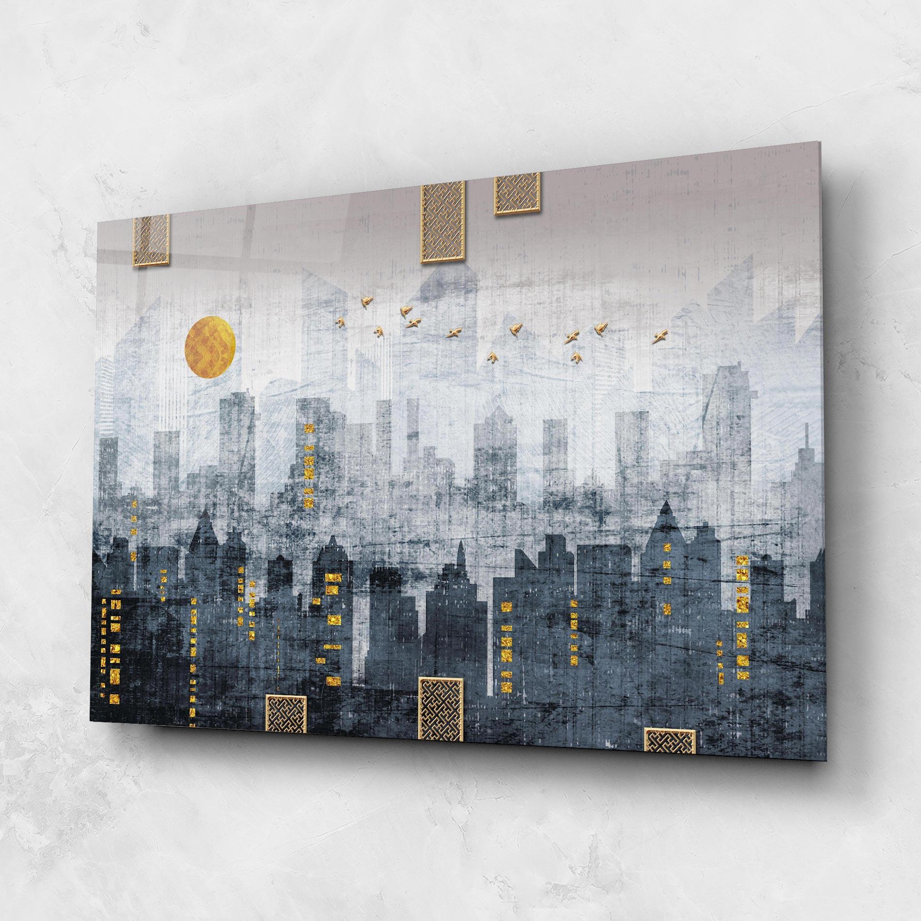Стъклена картина Golden Cityscape mockup 1