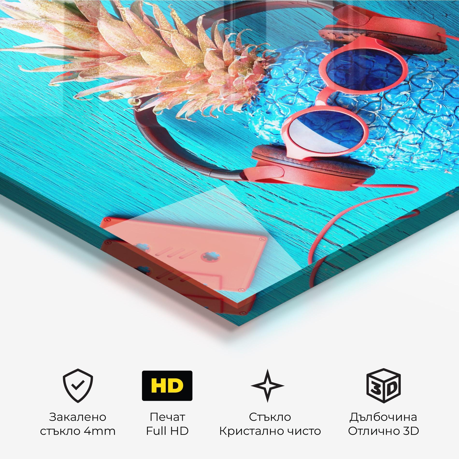 Стъклена картина Pineapple On Blue mockup 3