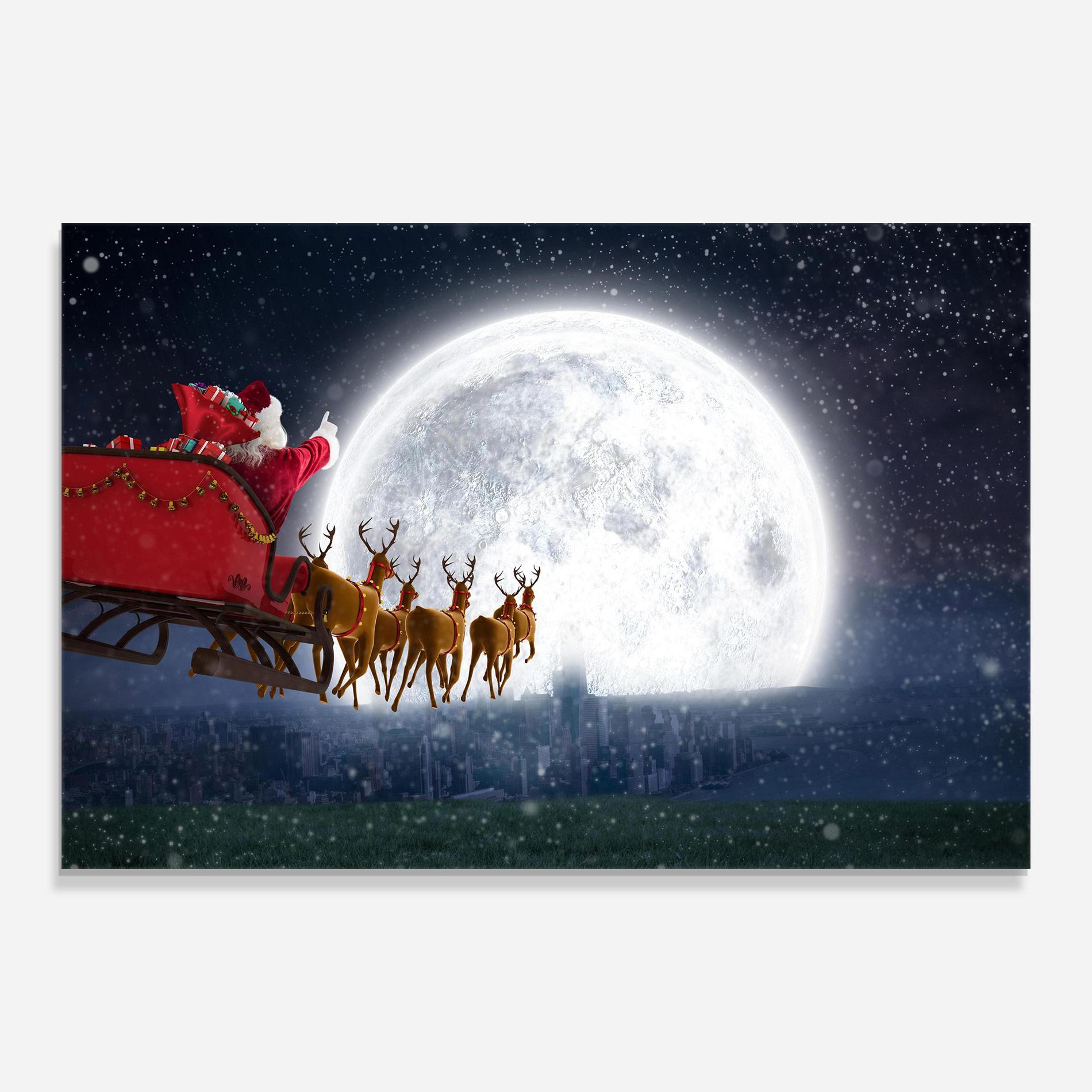 Стъклена картина Santa Riding Sleigh mockup 0