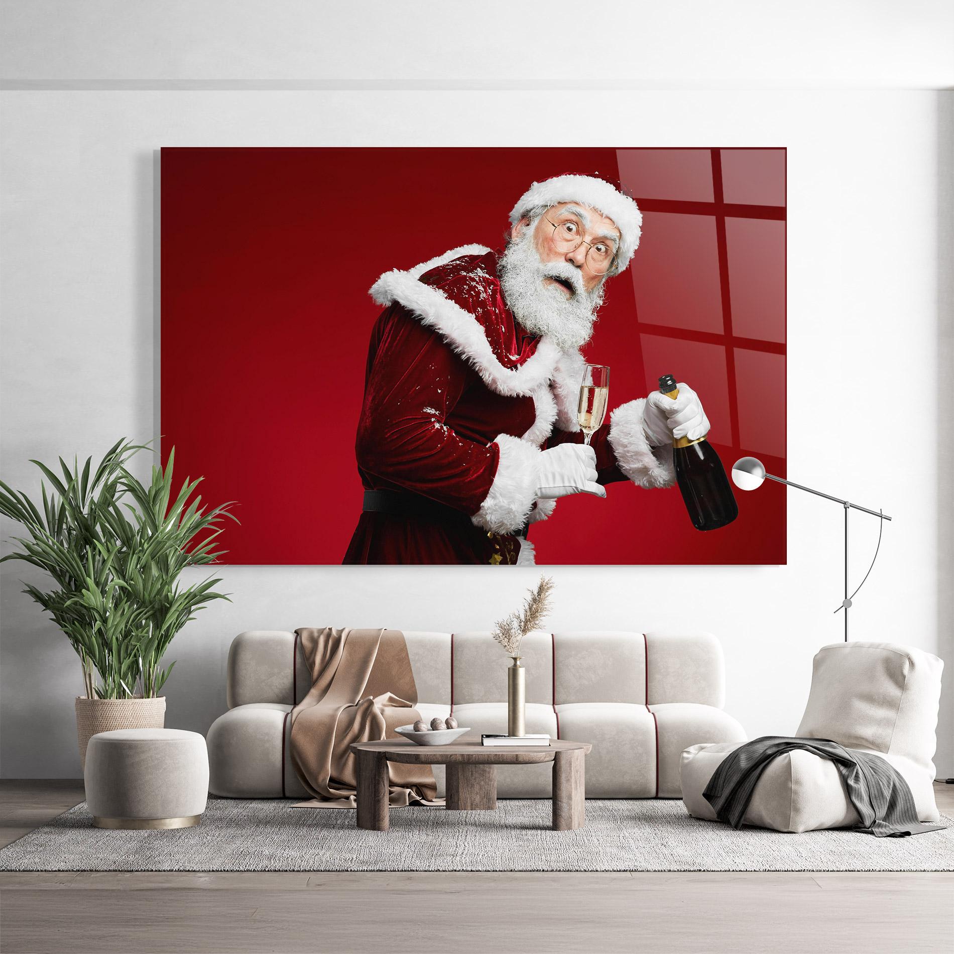 Стъклена картина Holding Champagne Santa mockup 9