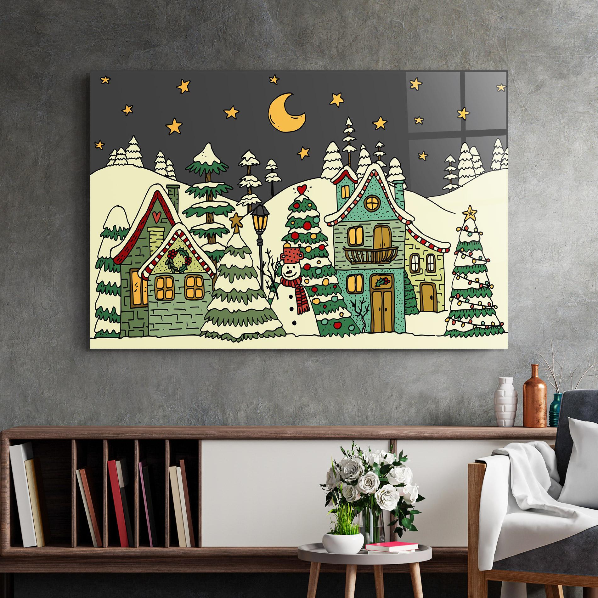 Стъклена картина House With Snow mockup 2