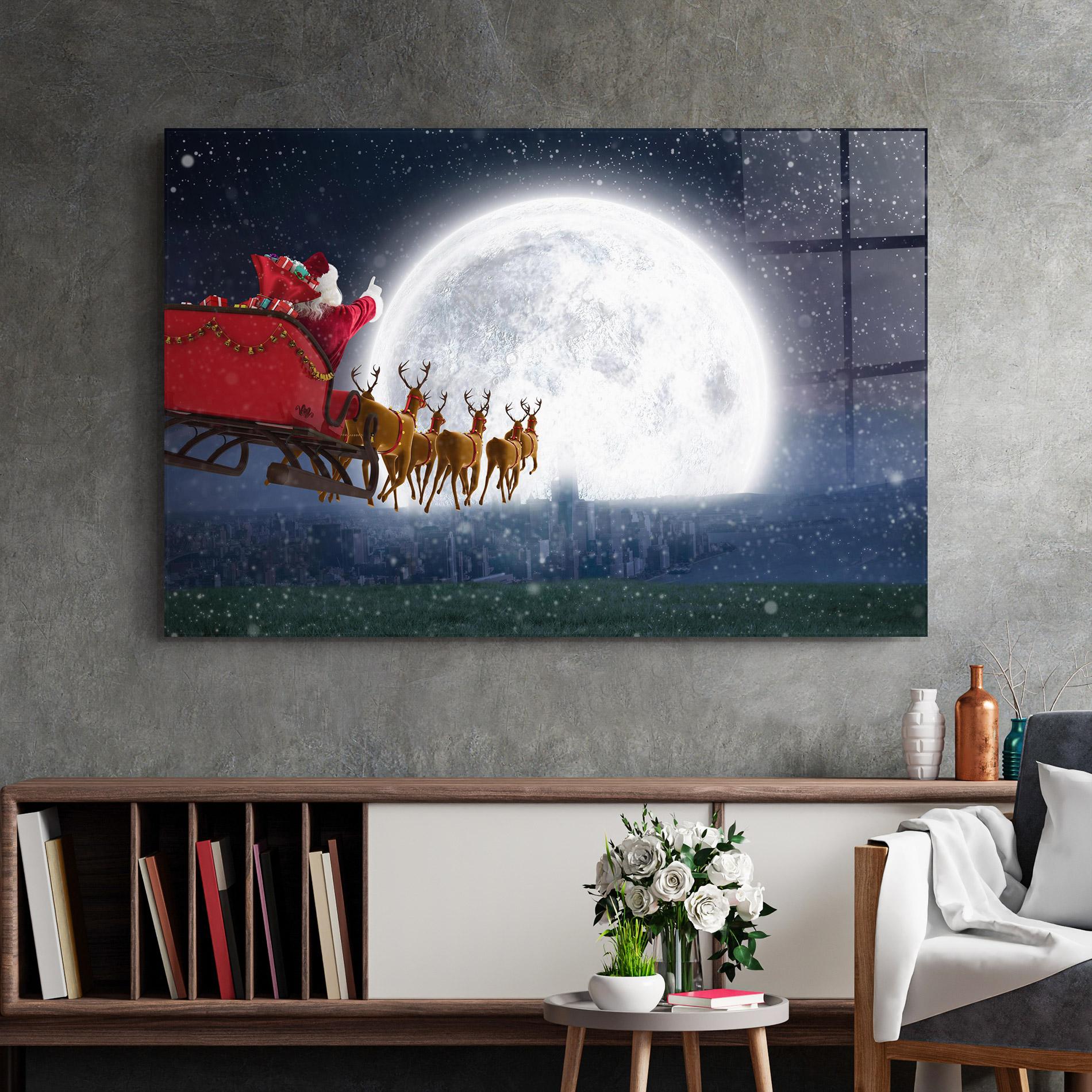 Стъклена картина Santa Riding Sleigh mockup 2