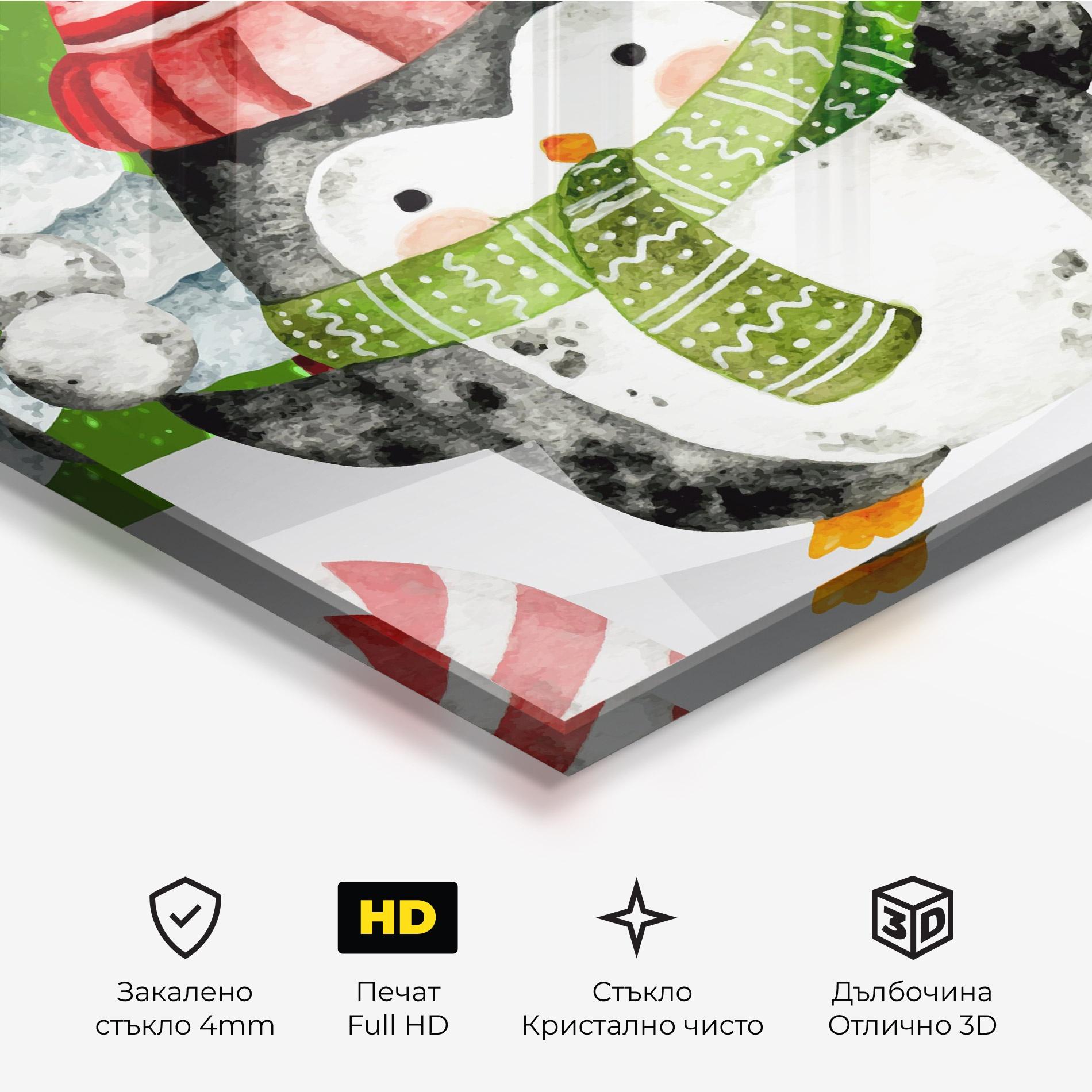 Стъклена картина Green Pinguin mockup 3