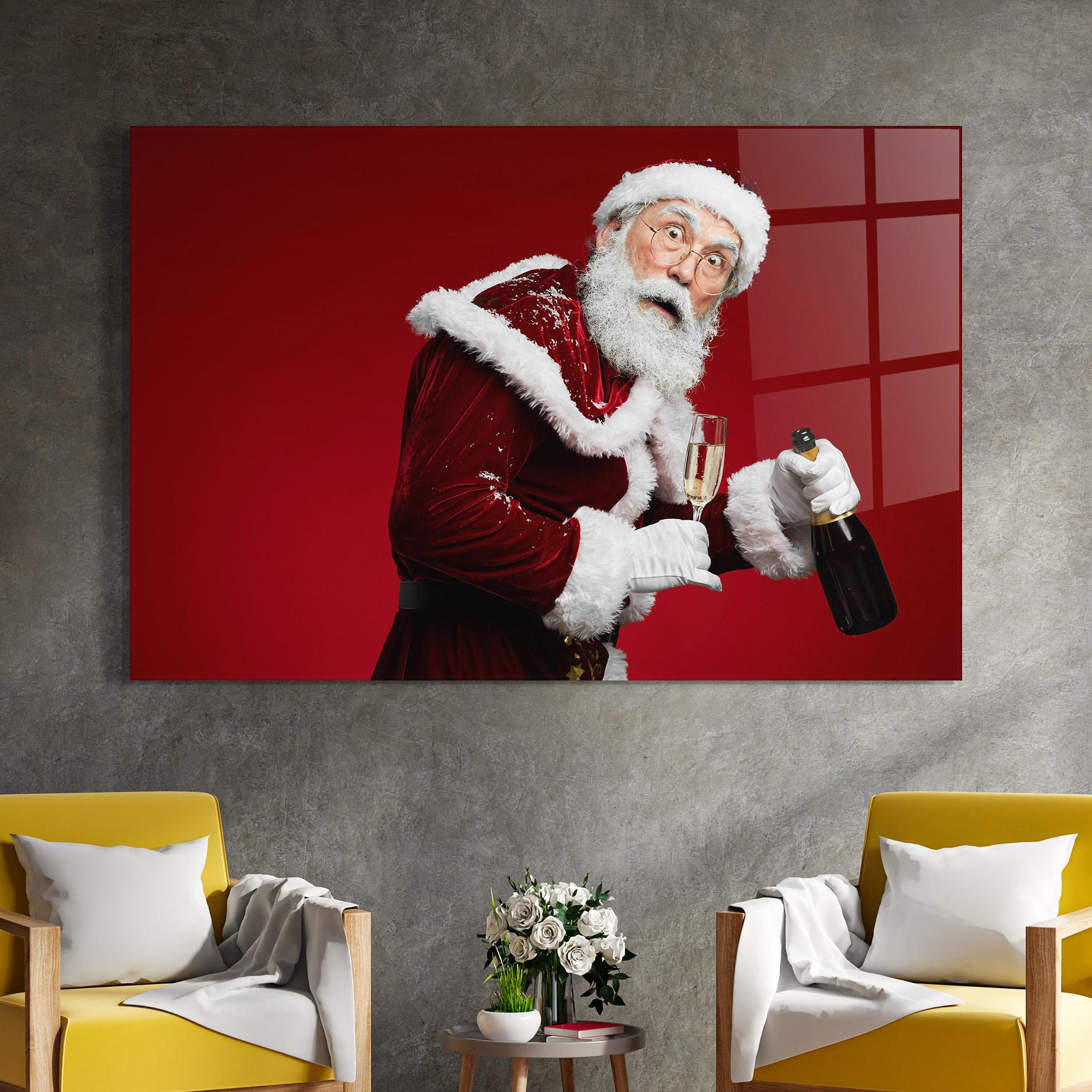 Стъклена картина Holding Champagne Santa mockup 4