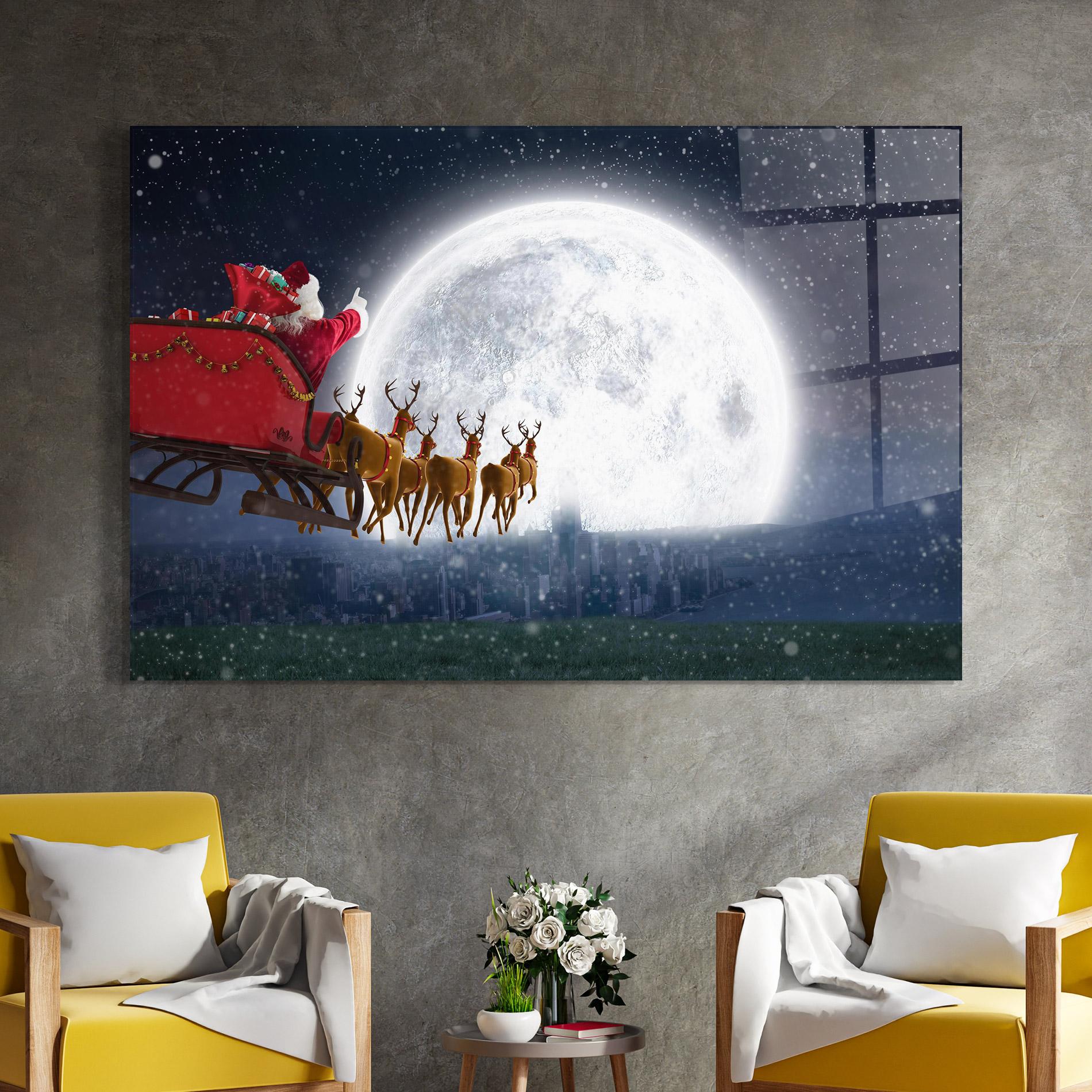 Стъклена картина Santa Riding Sleigh mockup 4