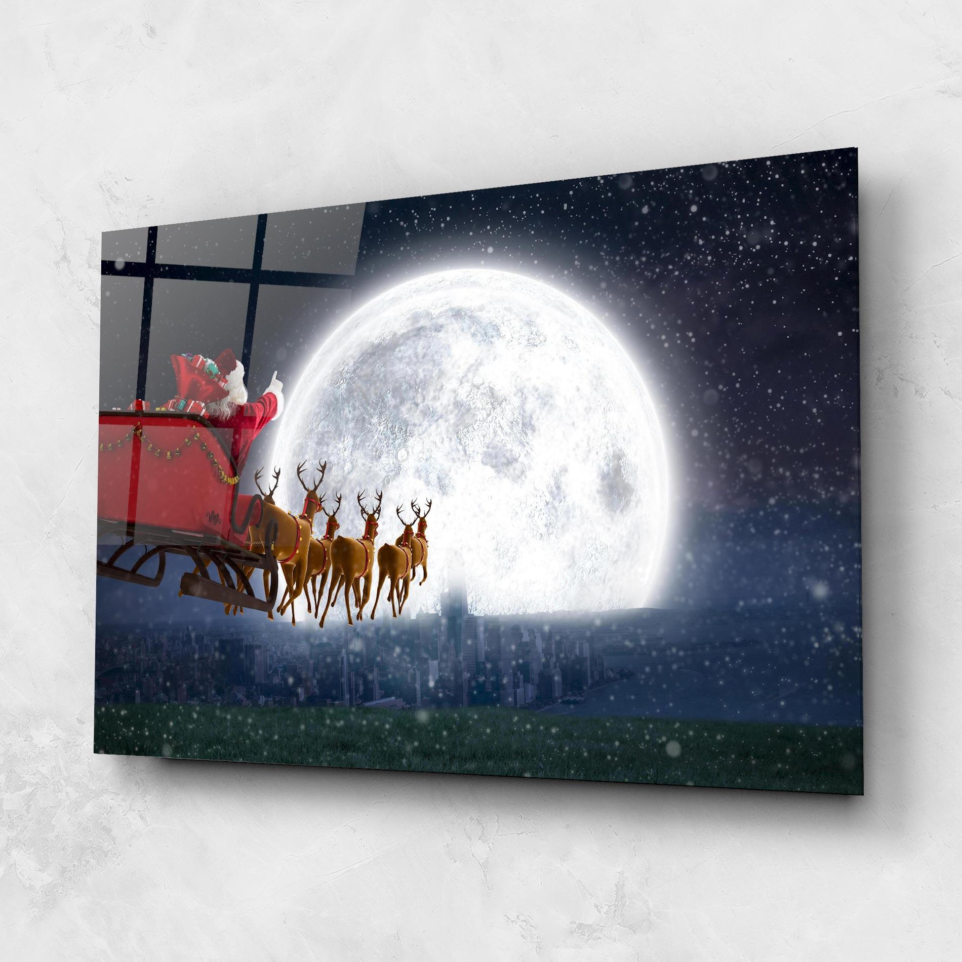 Стъклена картина Santa Riding Sleigh mockup 1