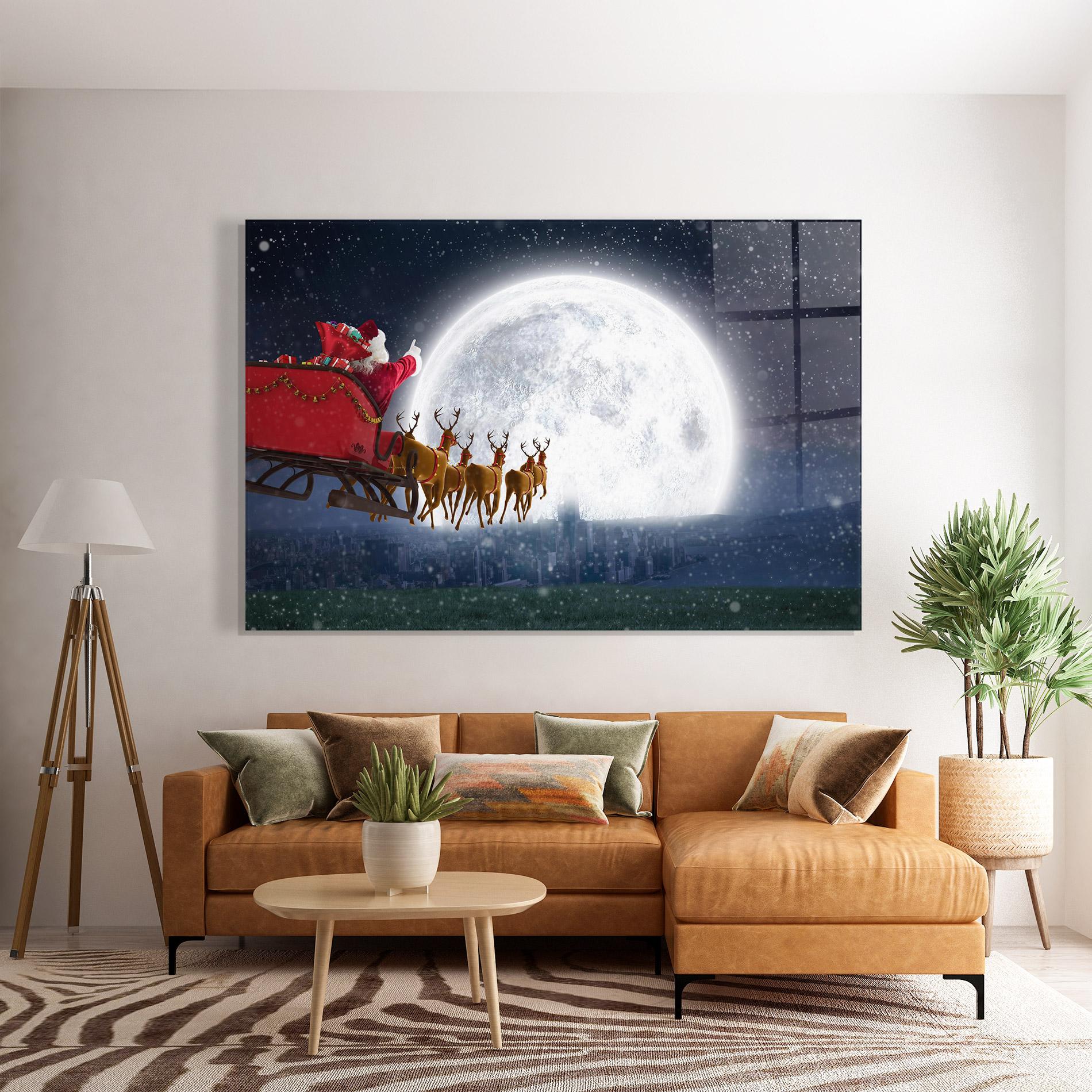 Стъклена картина Santa Riding Sleigh mockup 7