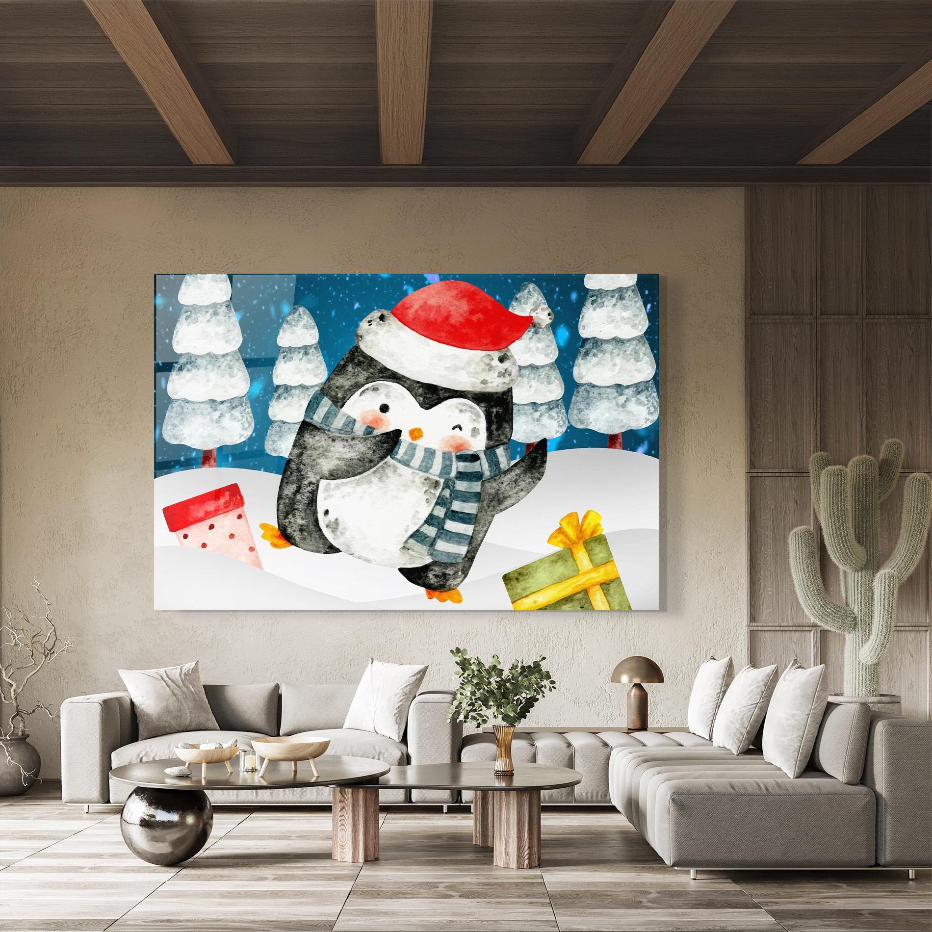 Стъклена картина Blue Pinguin mockup 8
