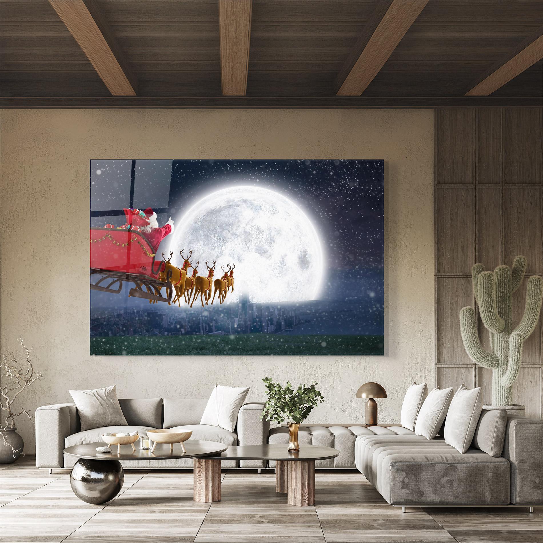 Стъклена картина Santa Riding Sleigh mockup 8