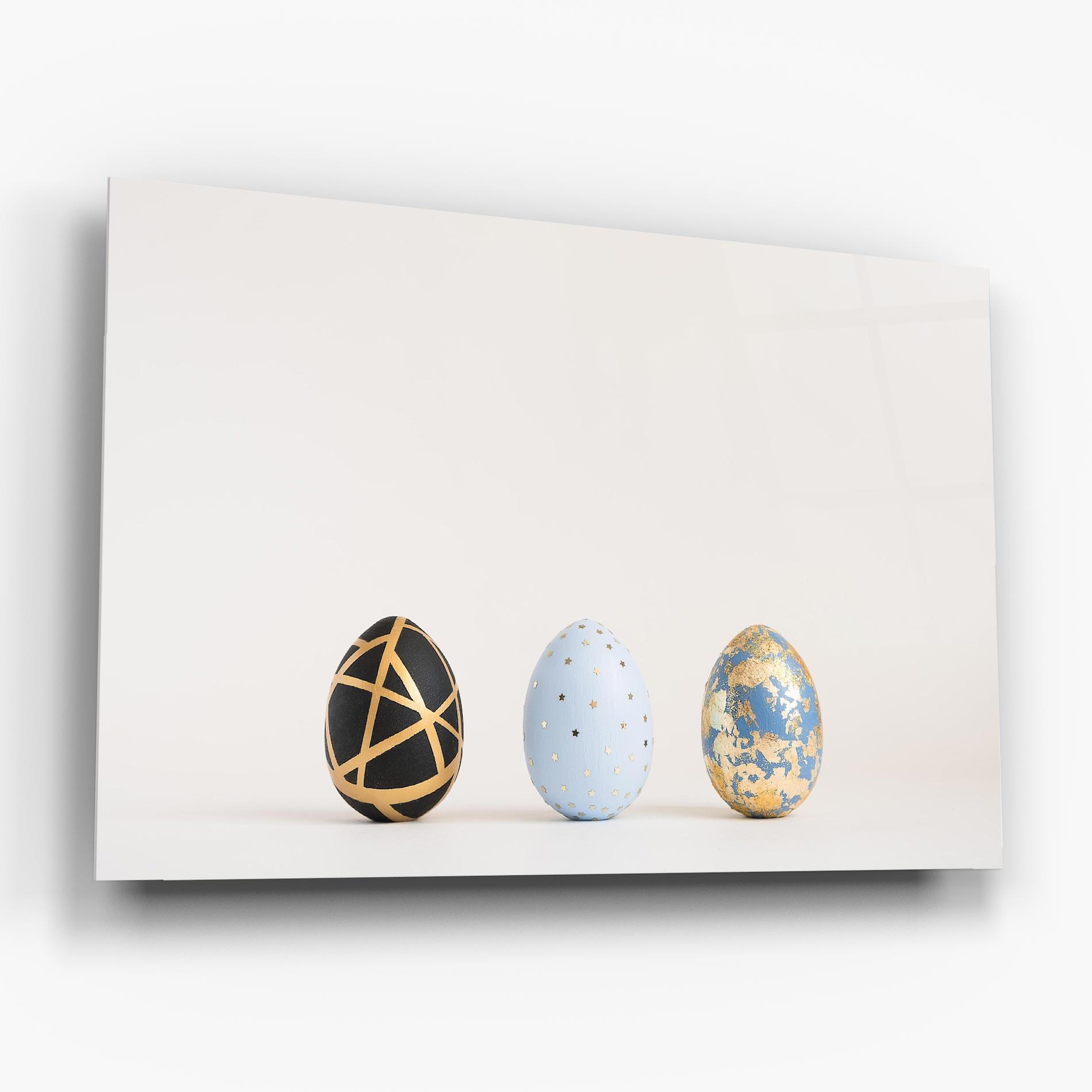 Стъклена картина Three Easter Golden Eggs mockup 6