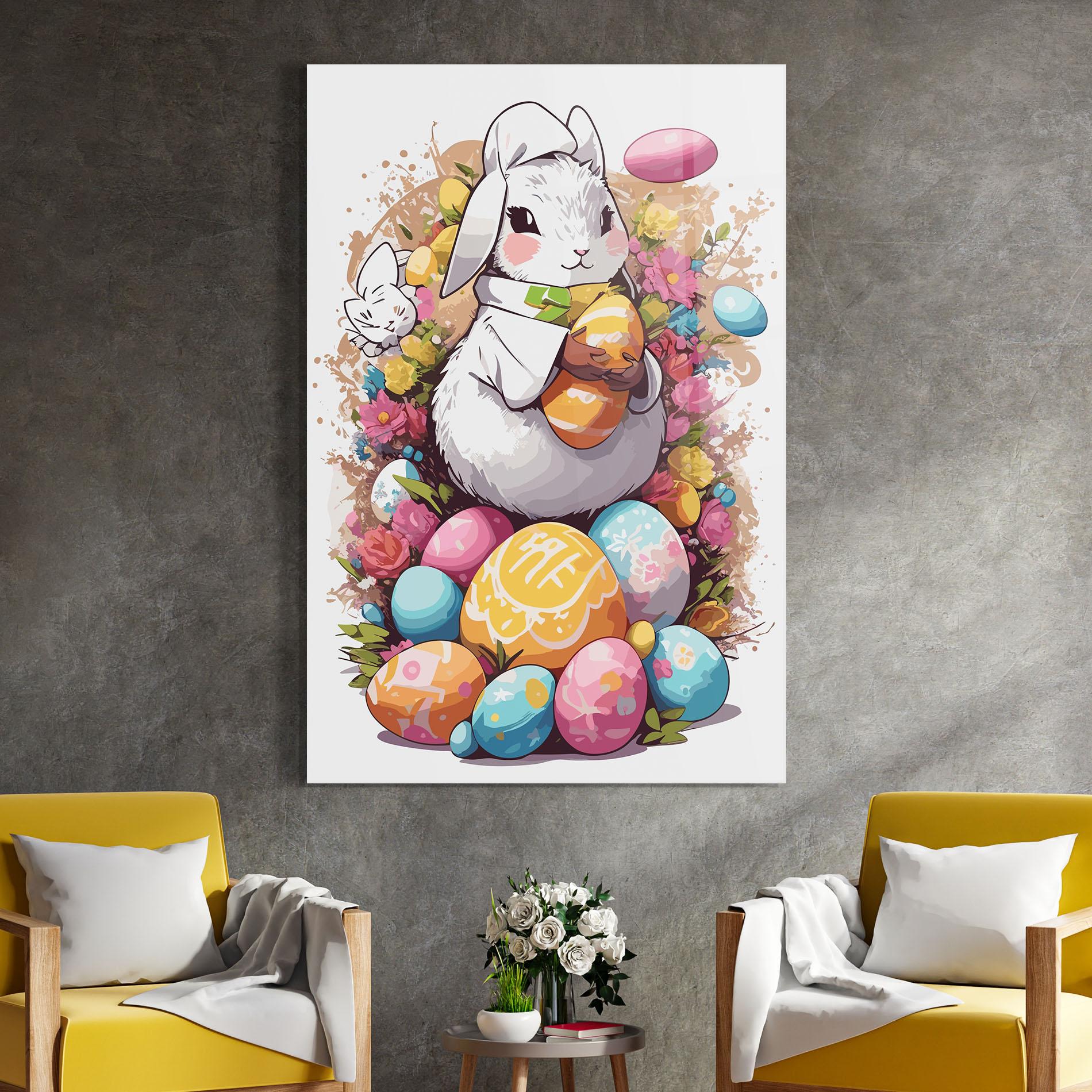 Стъклена картина White Easter Bunny mockup 4