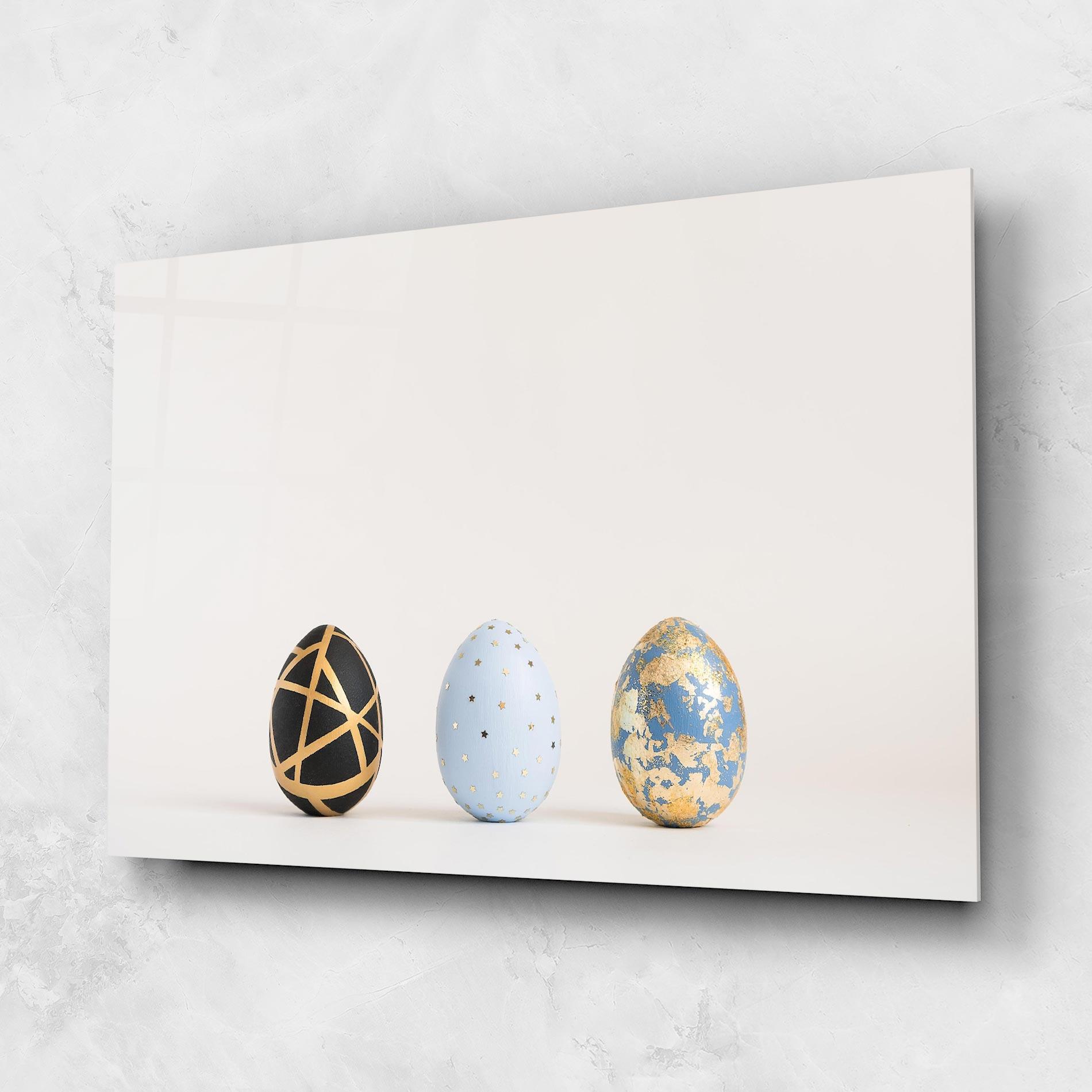 Стъклена картина Three Easter Golden Eggs mockup 1