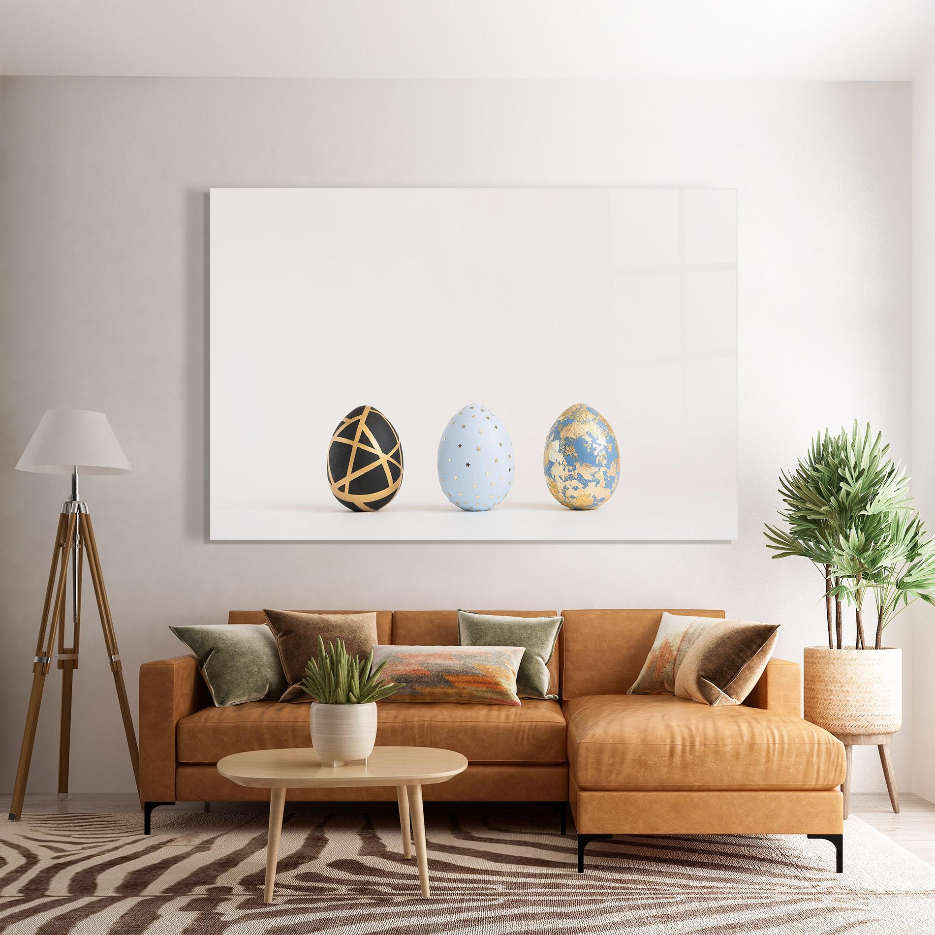 Стъклена картина Three Easter Golden Eggs mockup 7