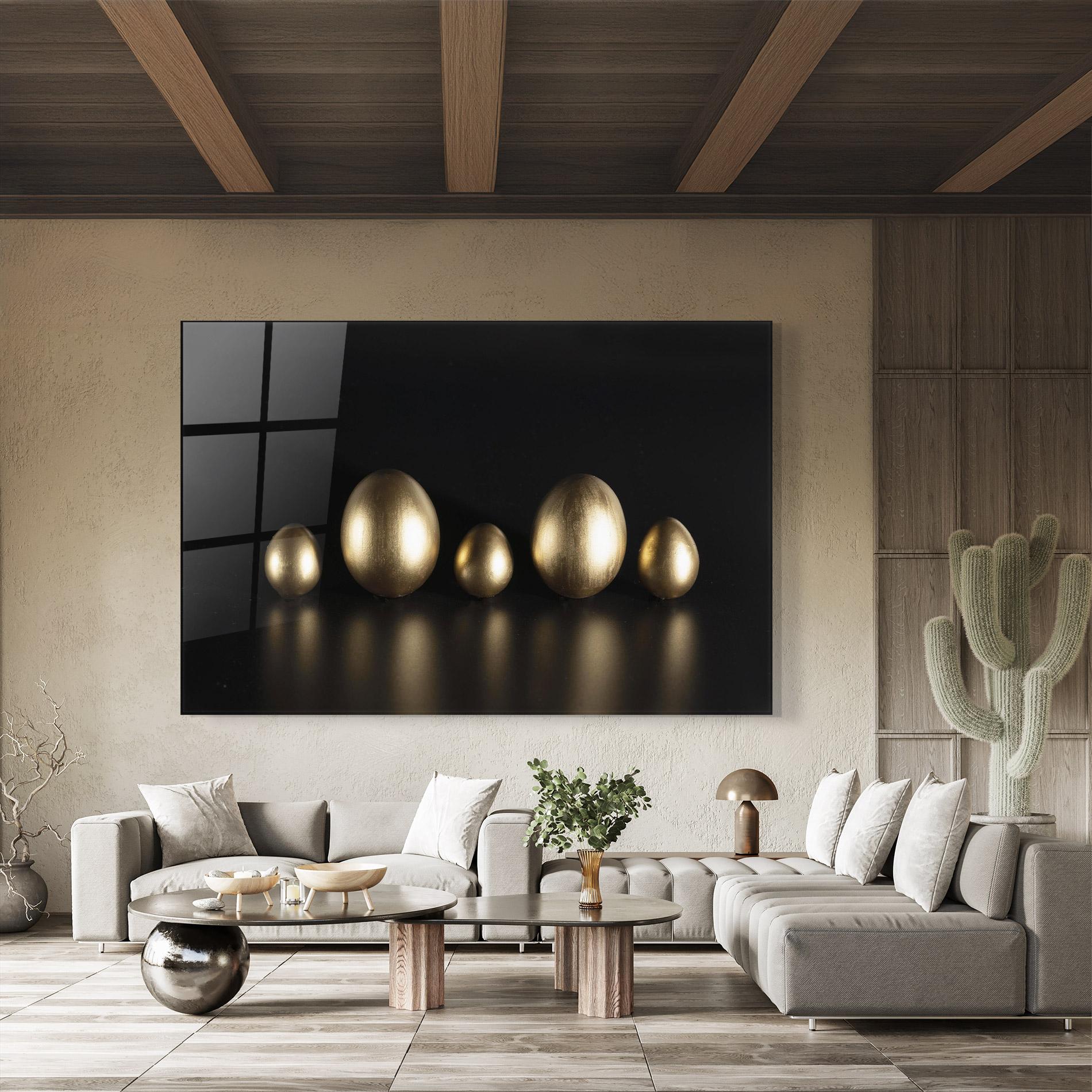 Стъклена картина Gold Eggs Shot mockup 8