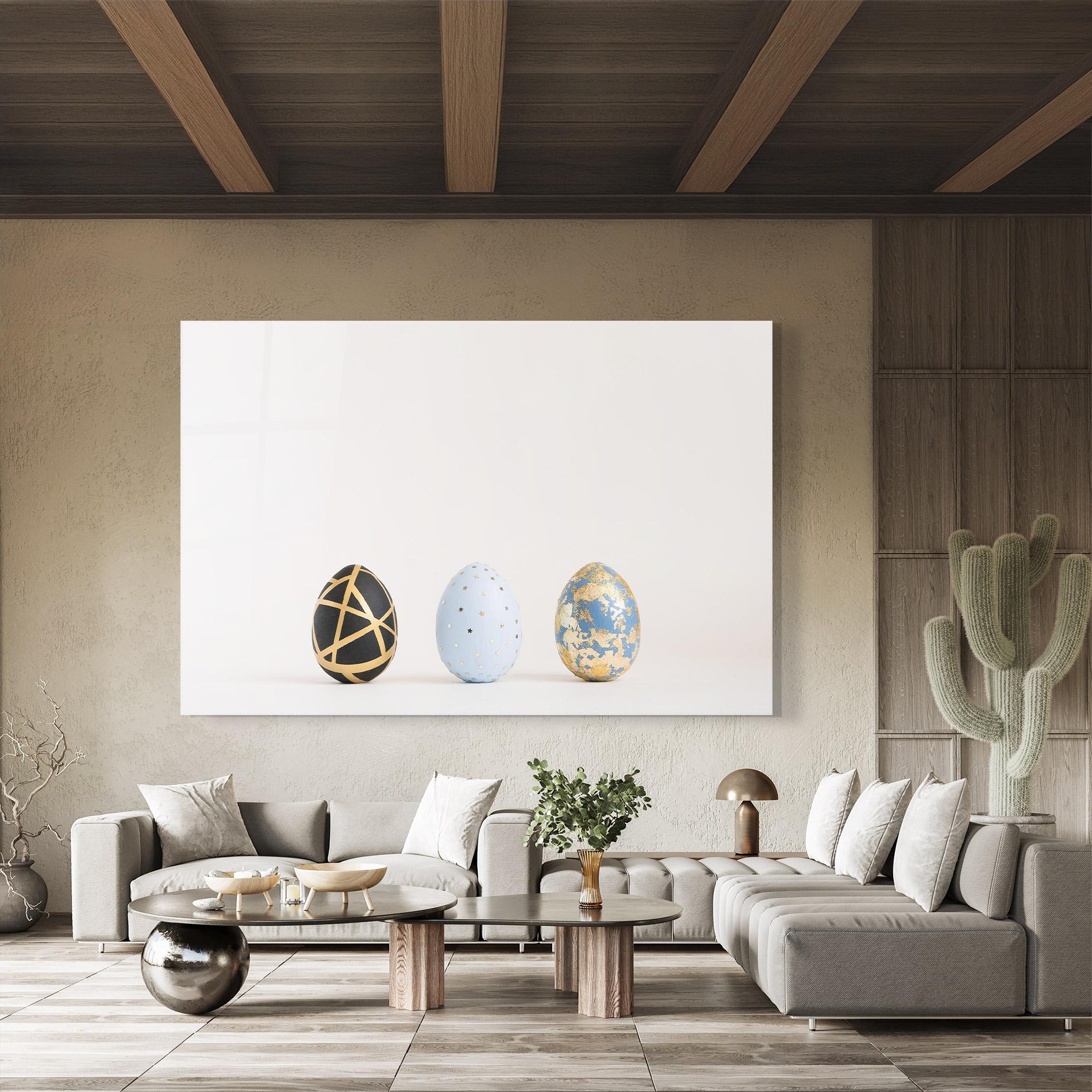 Стъклена картина Three Easter Golden Eggs mockup 8