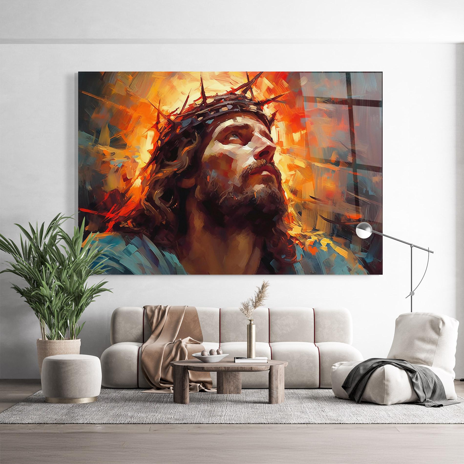 Стъклена картина Jesus Crown Light mockup 9