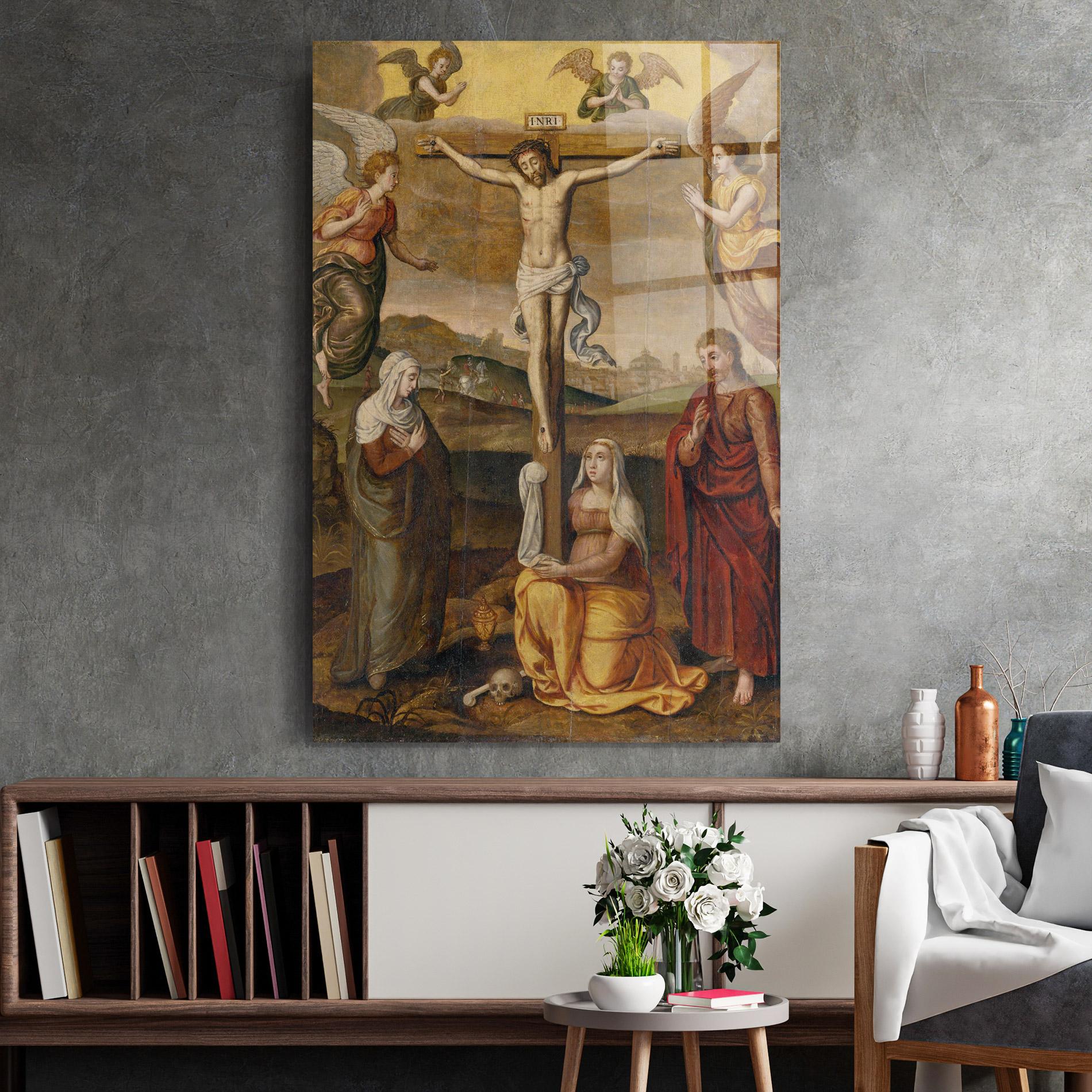 Стъклена картина Holding Cross Jesus mockup 2