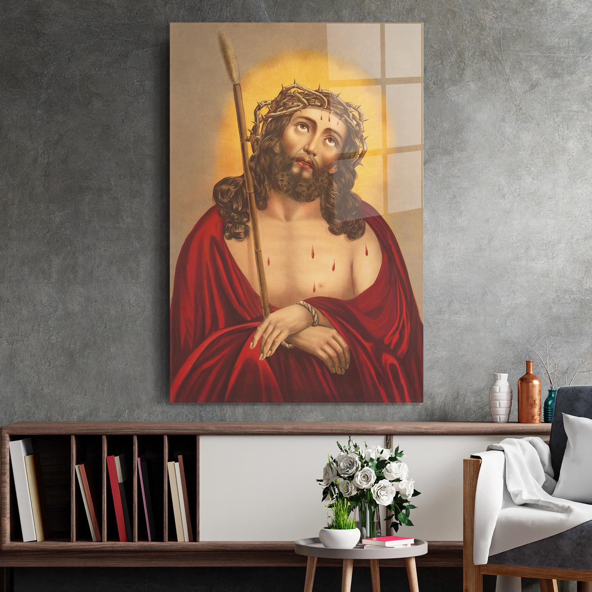 Стъклена картина Red Dresses Jesus mockup 2