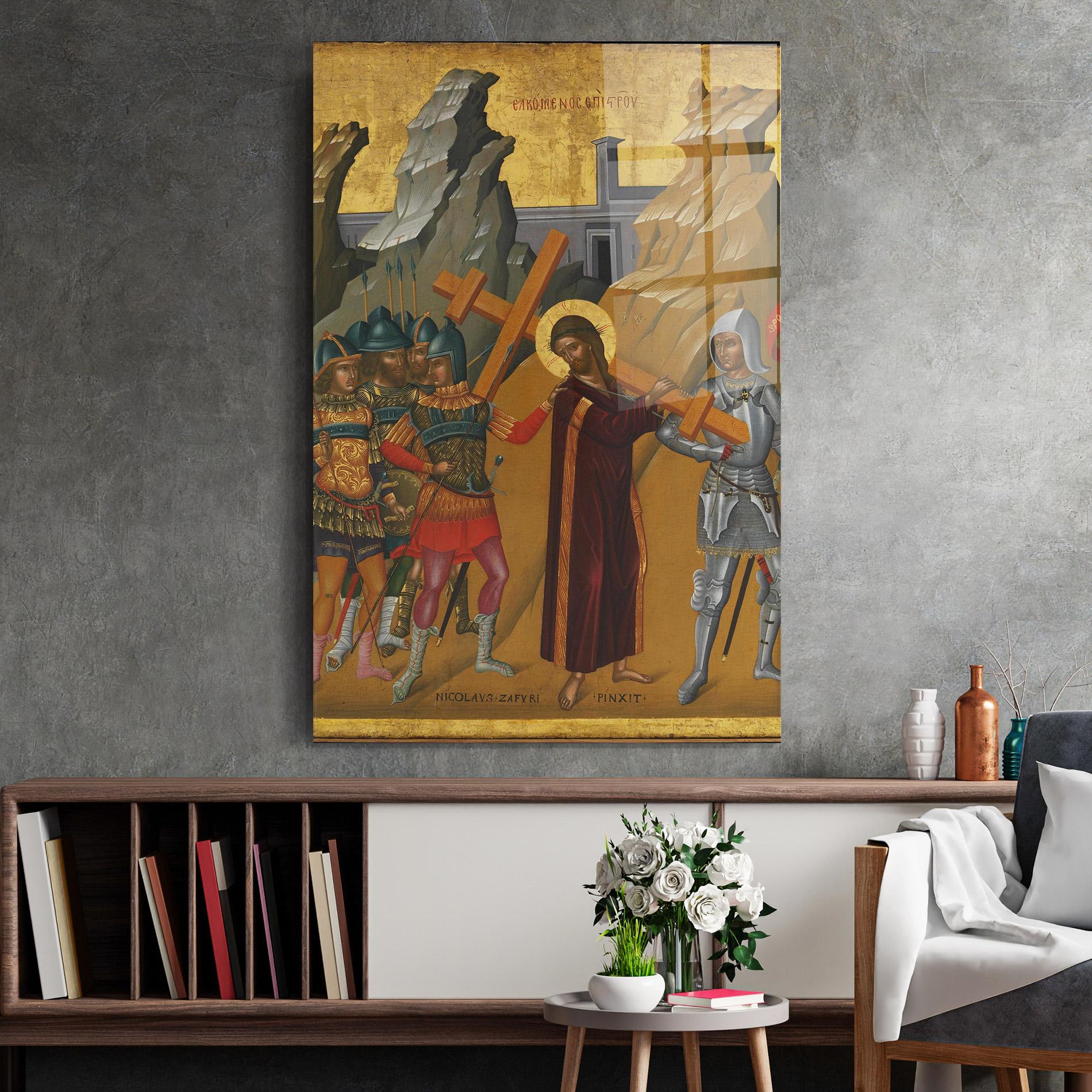 Стъклена картина Walking With Cross mockup 2