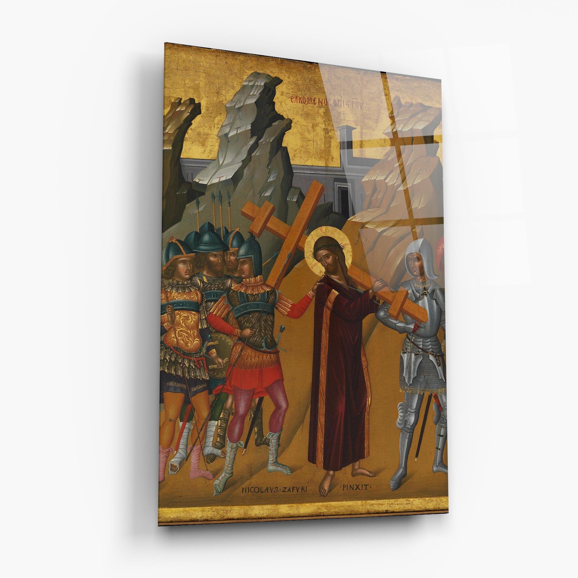 Стъклена картина Walking With Cross mockup 6