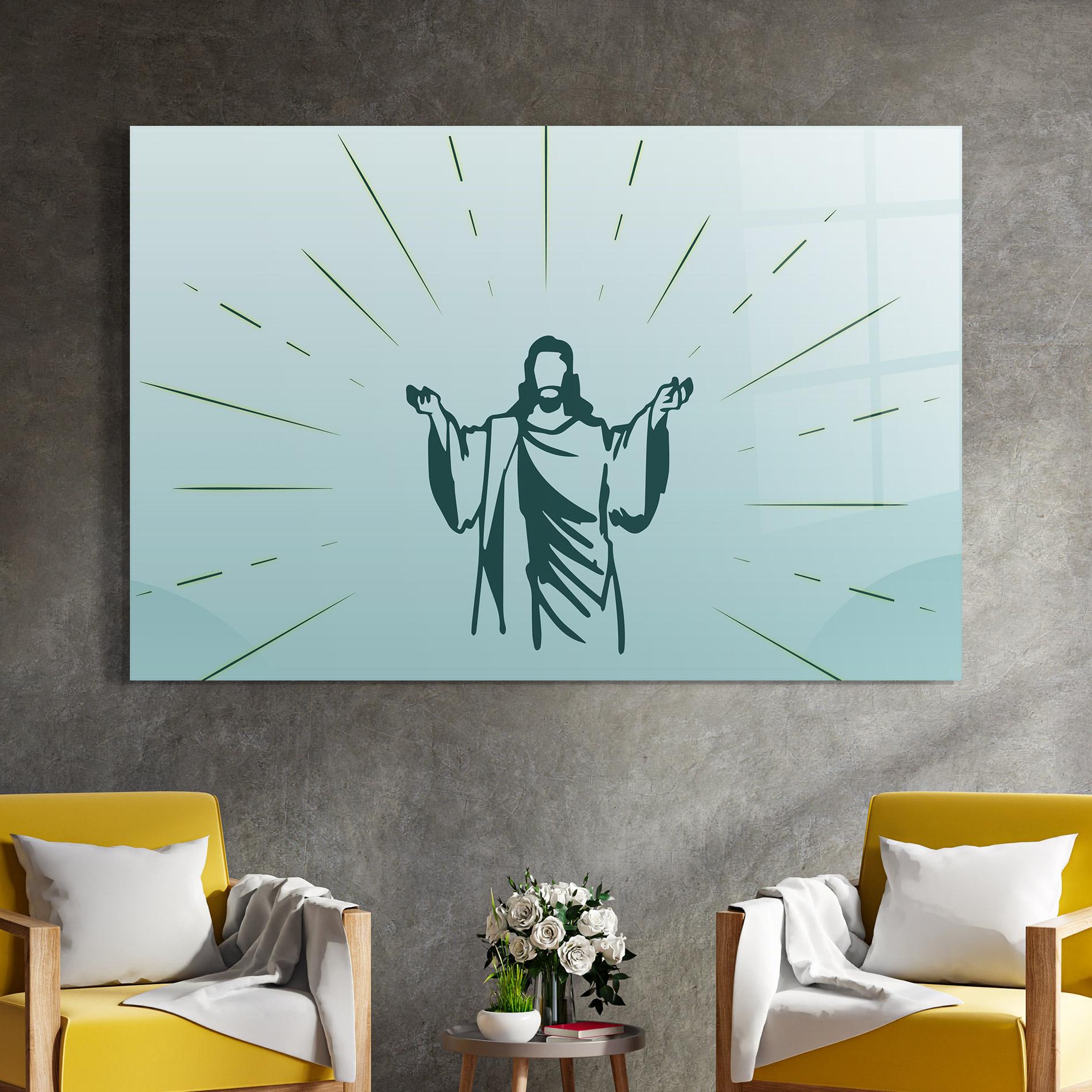 Стъклена картина Blue Art Jesus mockup 4