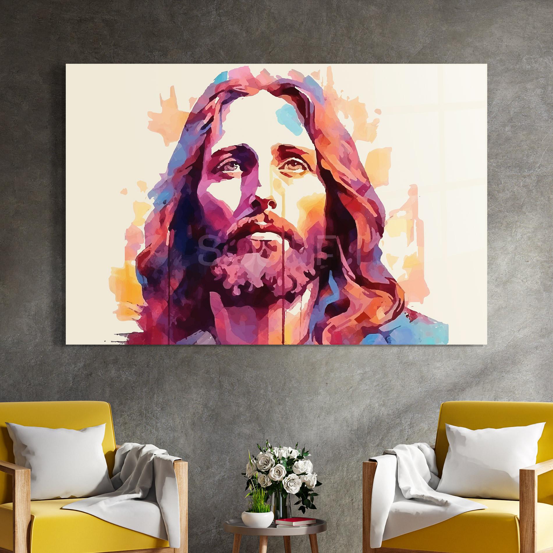 Стъклена картина Color Jesus mockup 4