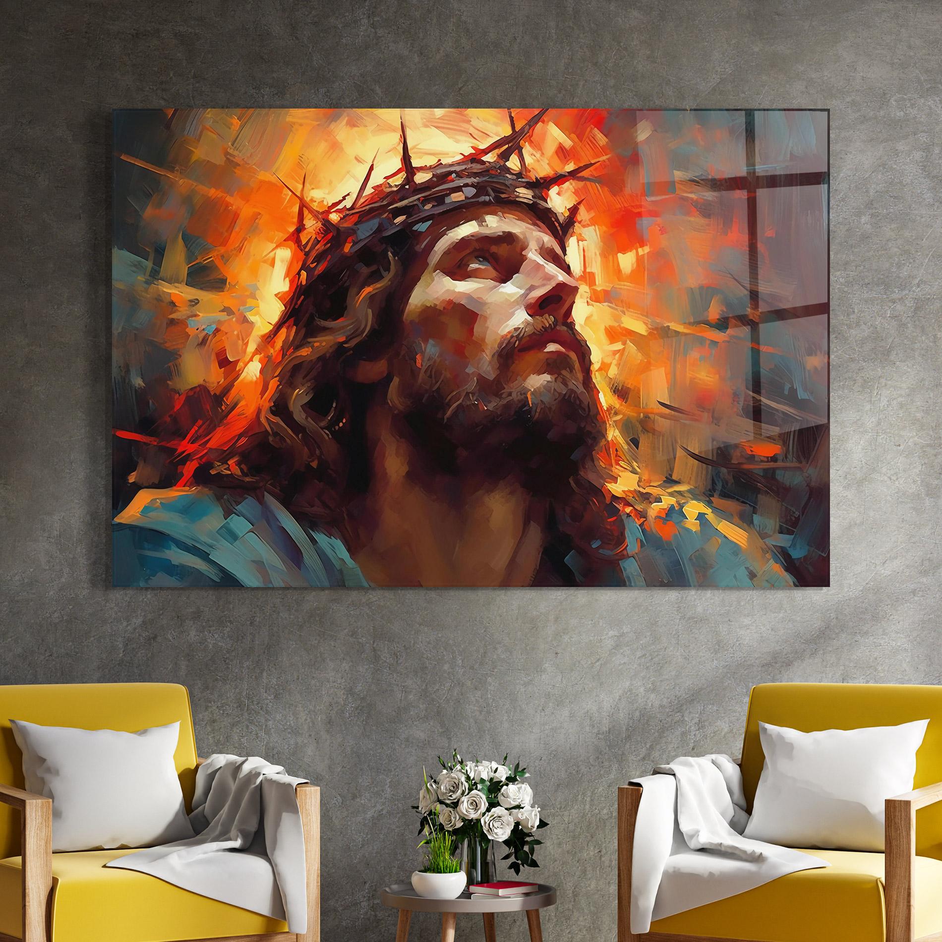 Стъклена картина Jesus Crown Light mockup 4