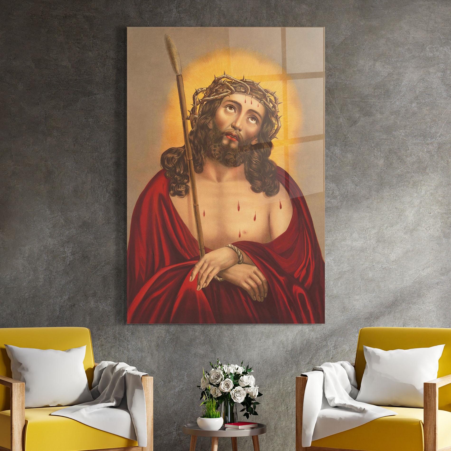 Стъклена картина Red Dresses Jesus mockup 4