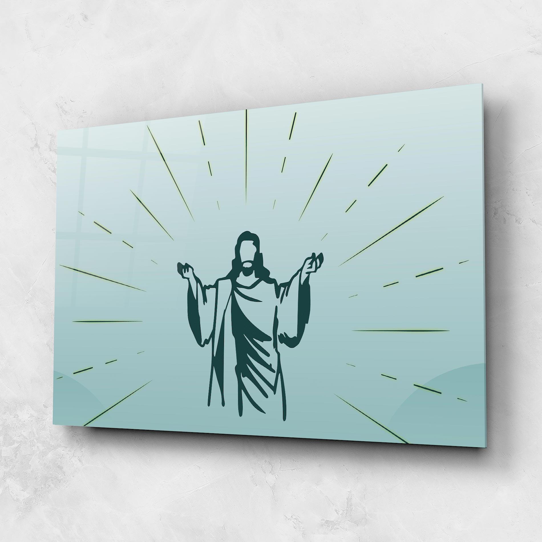 Стъклена картина Blue Art Jesus mockup 1