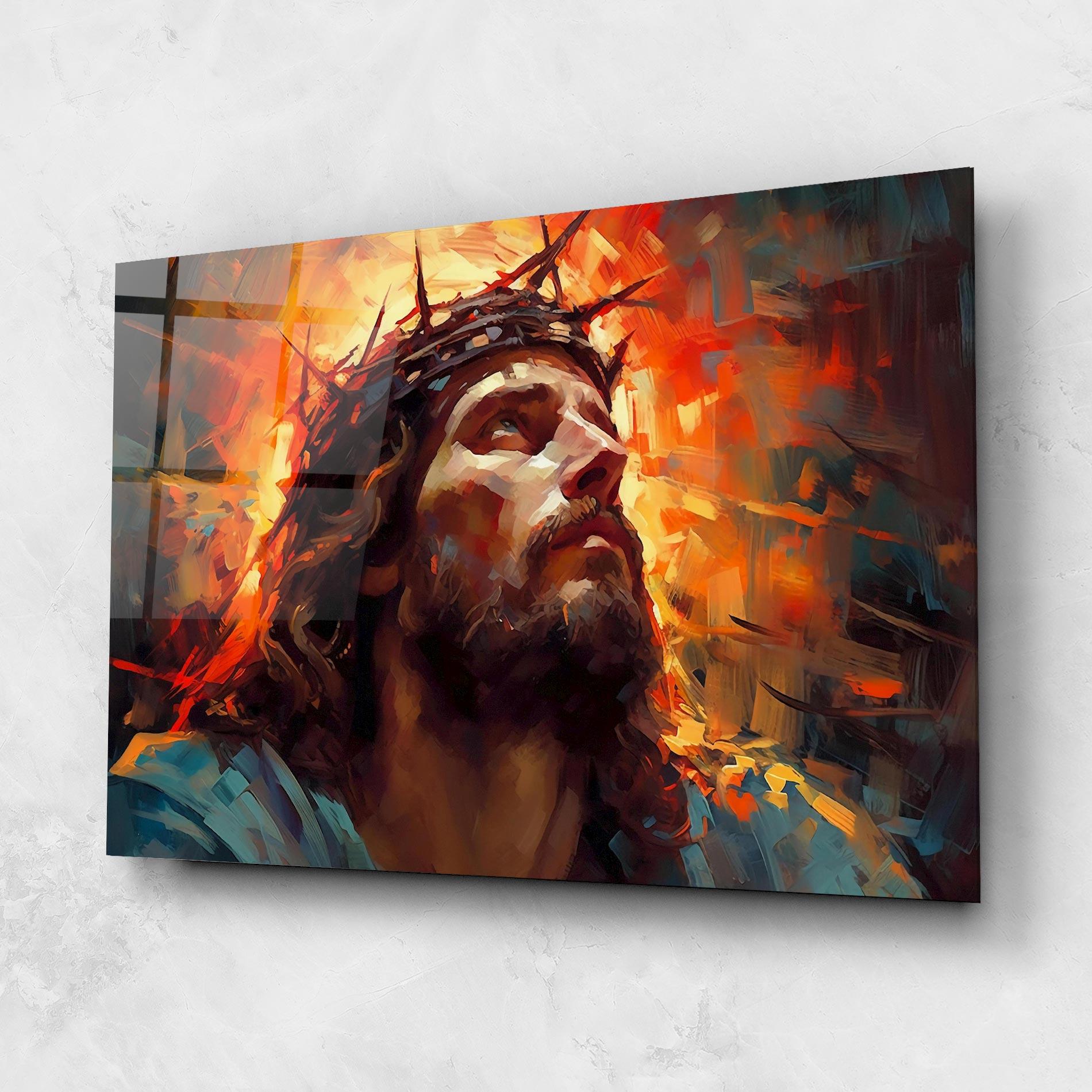 Стъклена картина Jesus Crown Light mockup 1