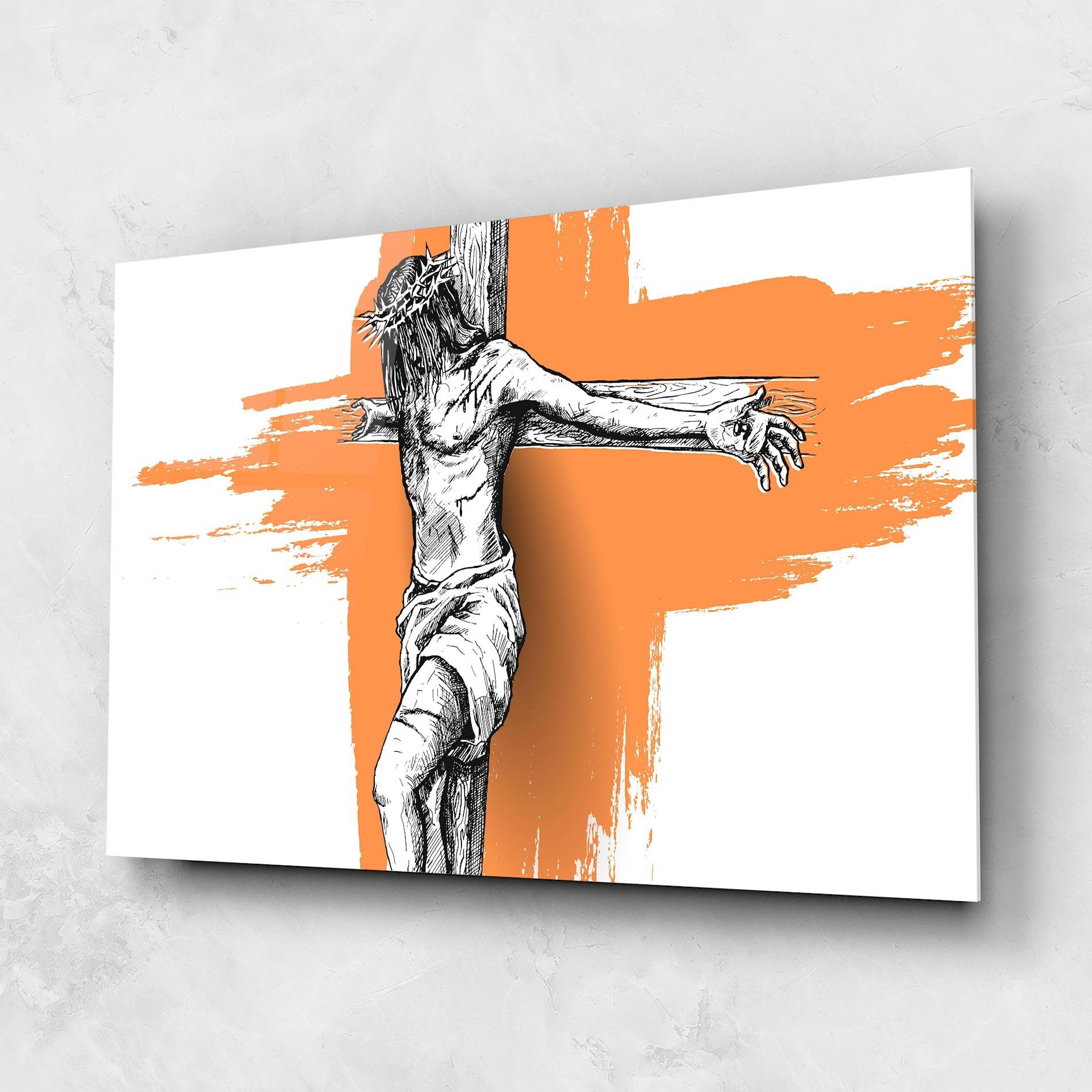 Стъклена картина Orange Art Jesus mockup 1