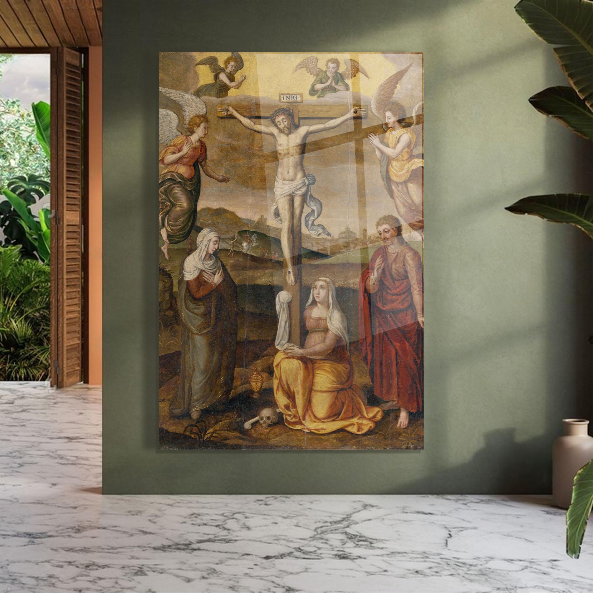 Стъклена картина Holding Cross Jesus mockup 7