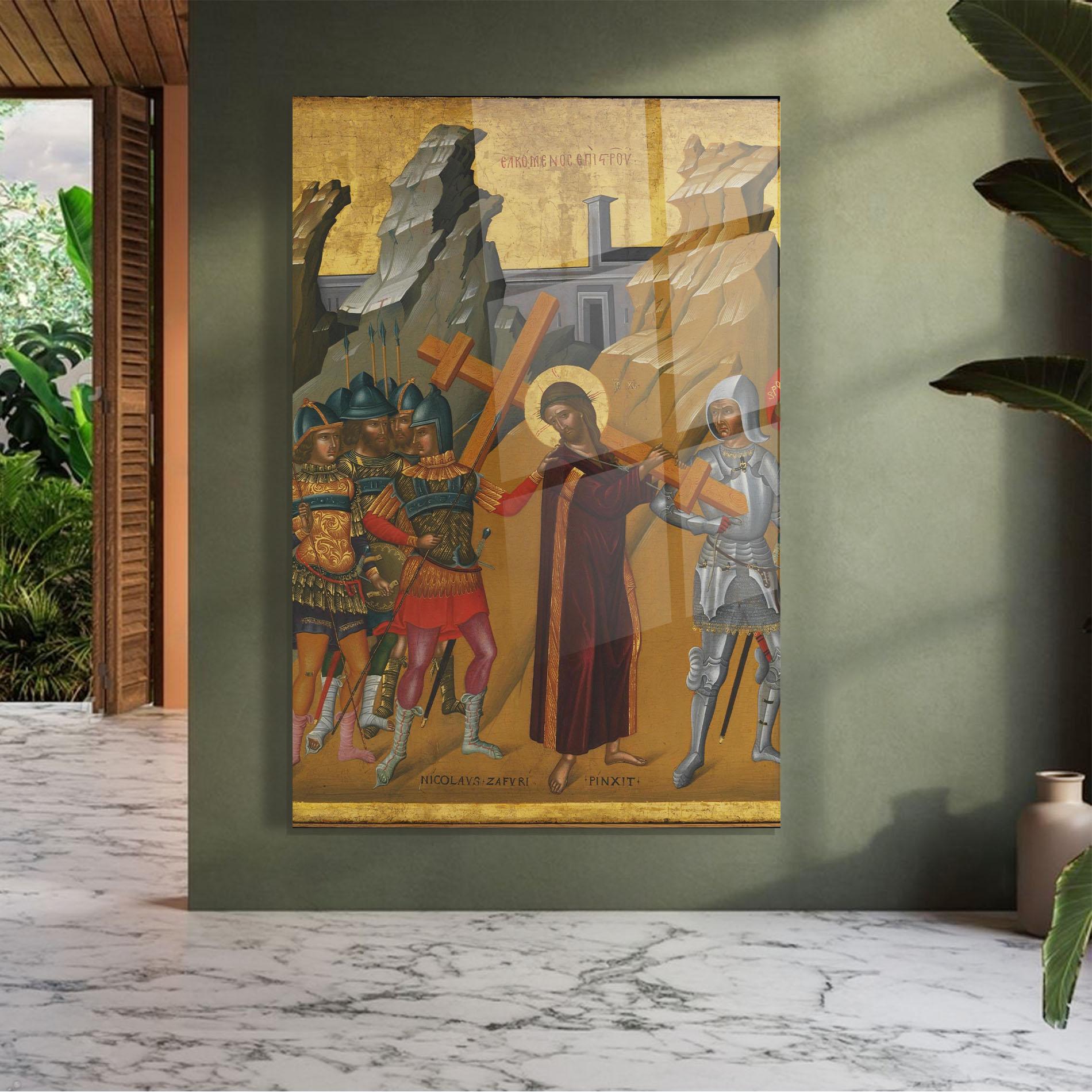 Стъклена картина Walking With Cross mockup 7