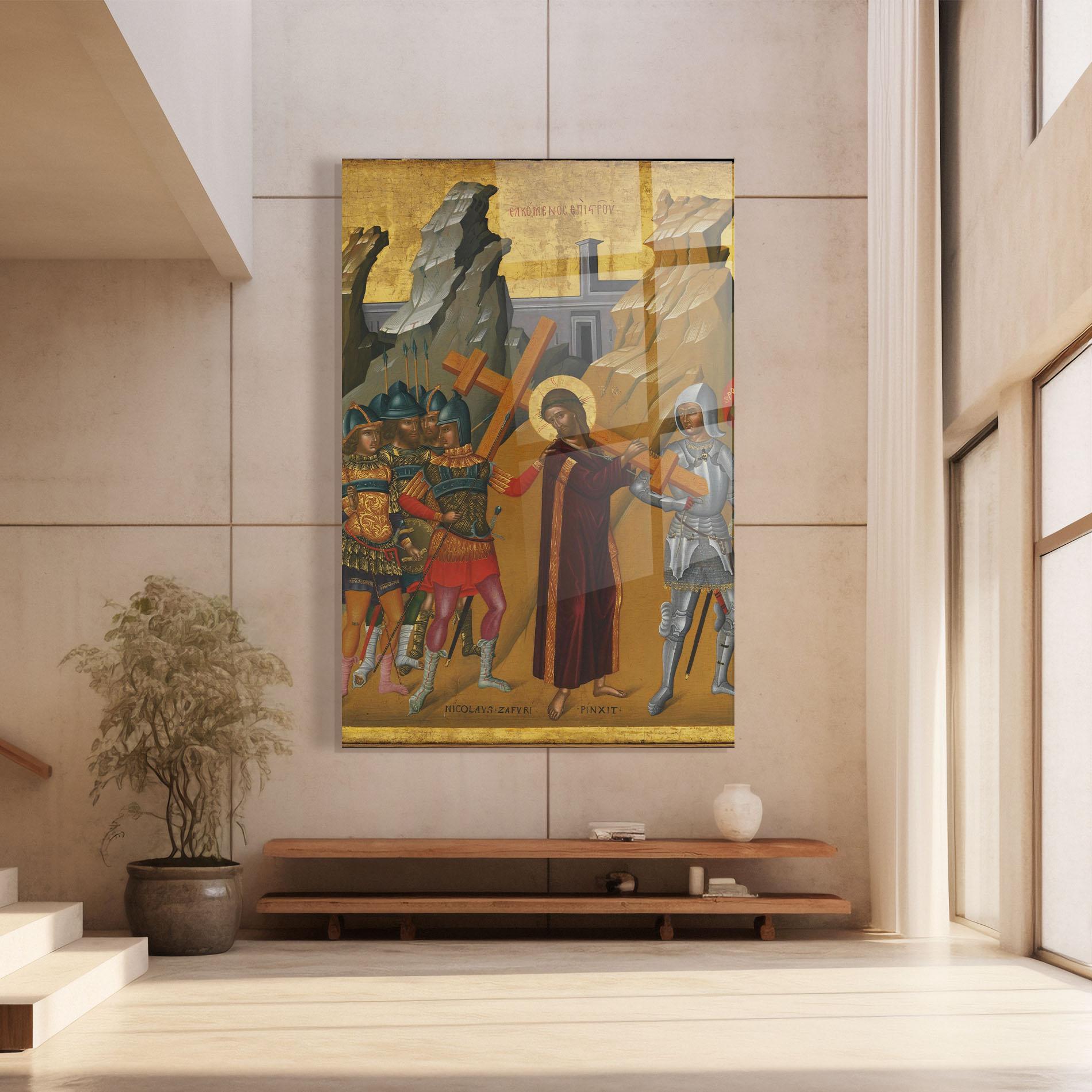 Стъклена картина Walking With Cross mockup 8