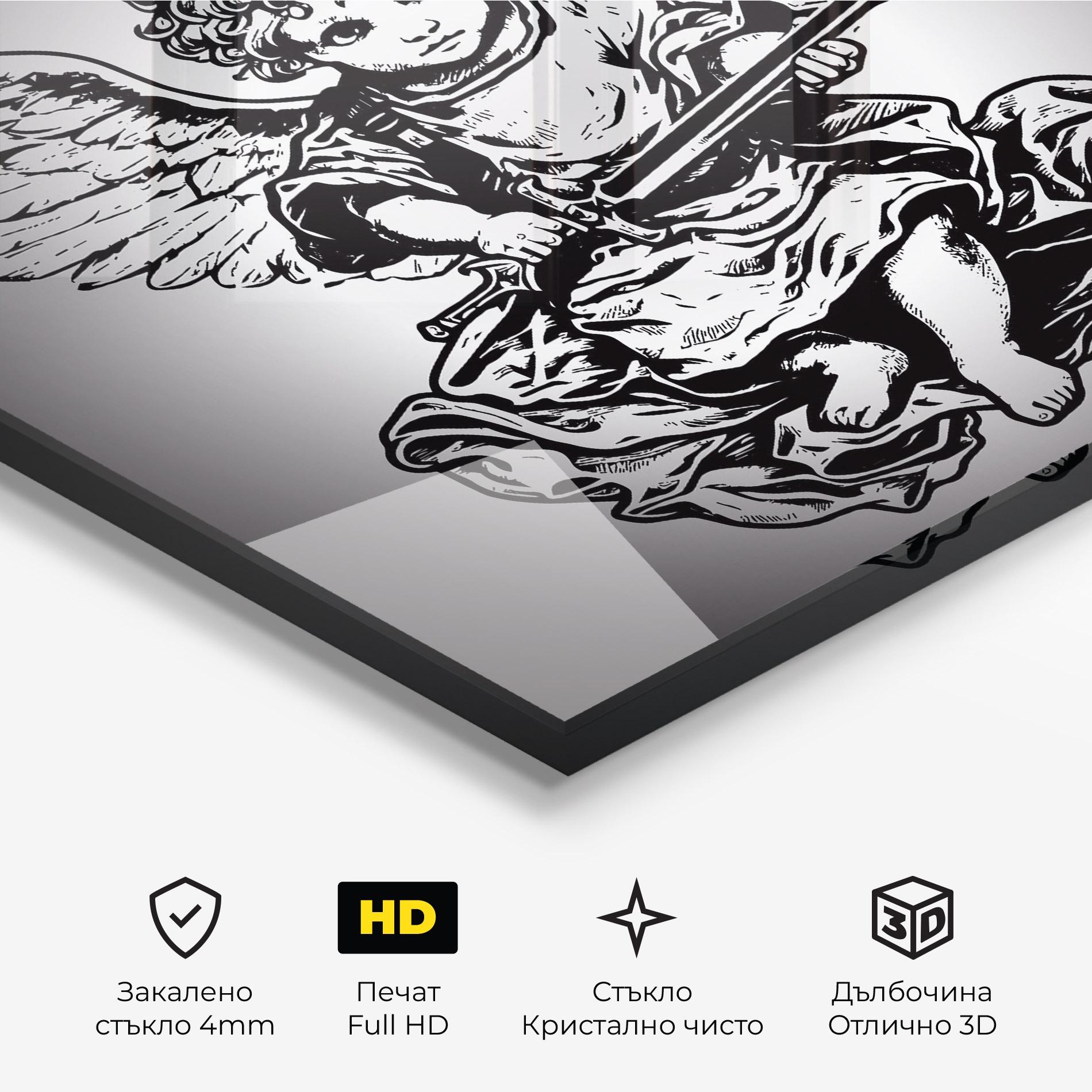 Стъклена картина Angel Sword mockup 3