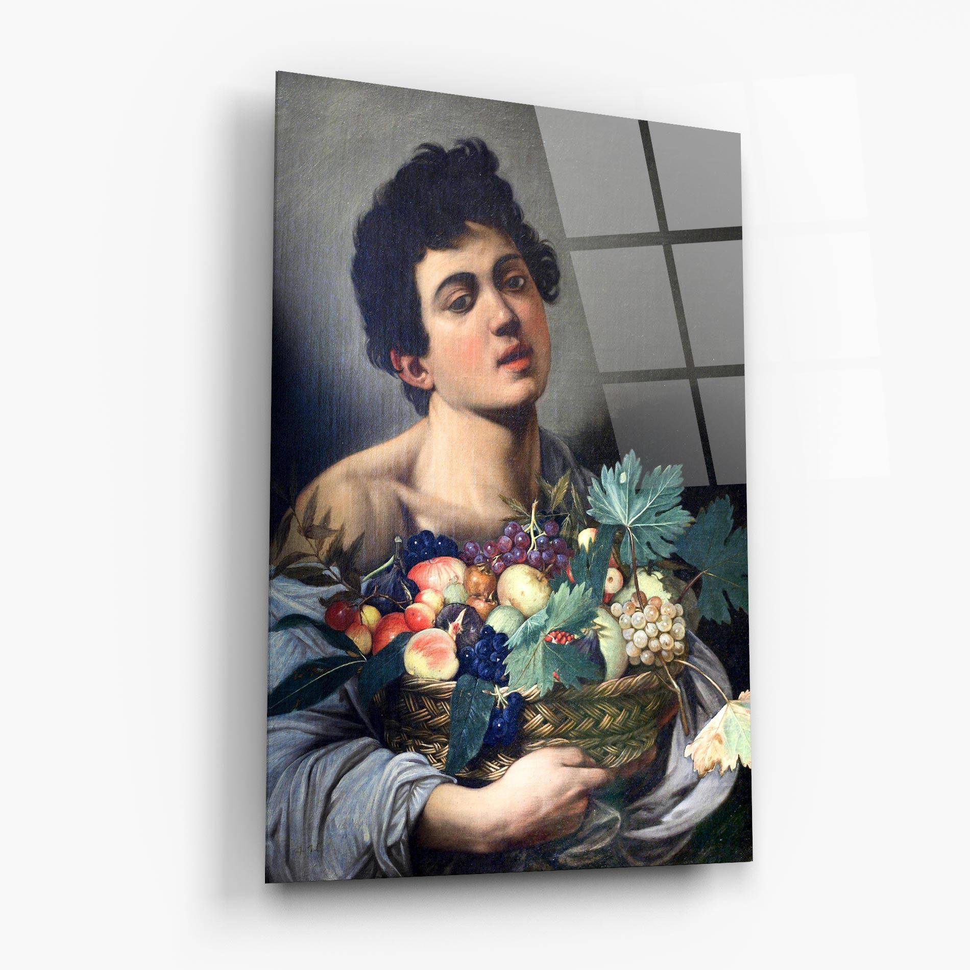 Стъклена картина Boy With A Basket Of Fruit mockup 6