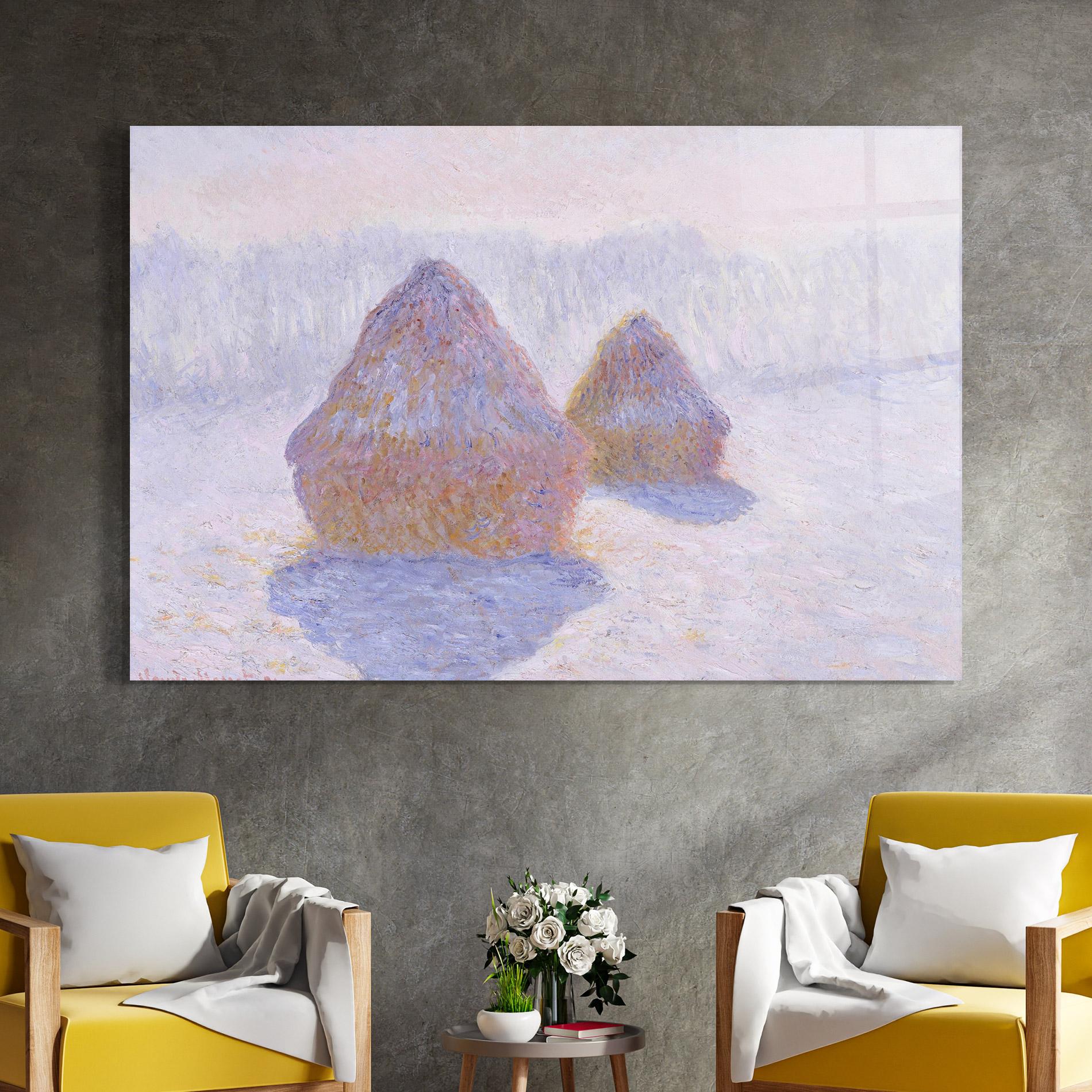 Стъклена картина Haystacks mockup 4