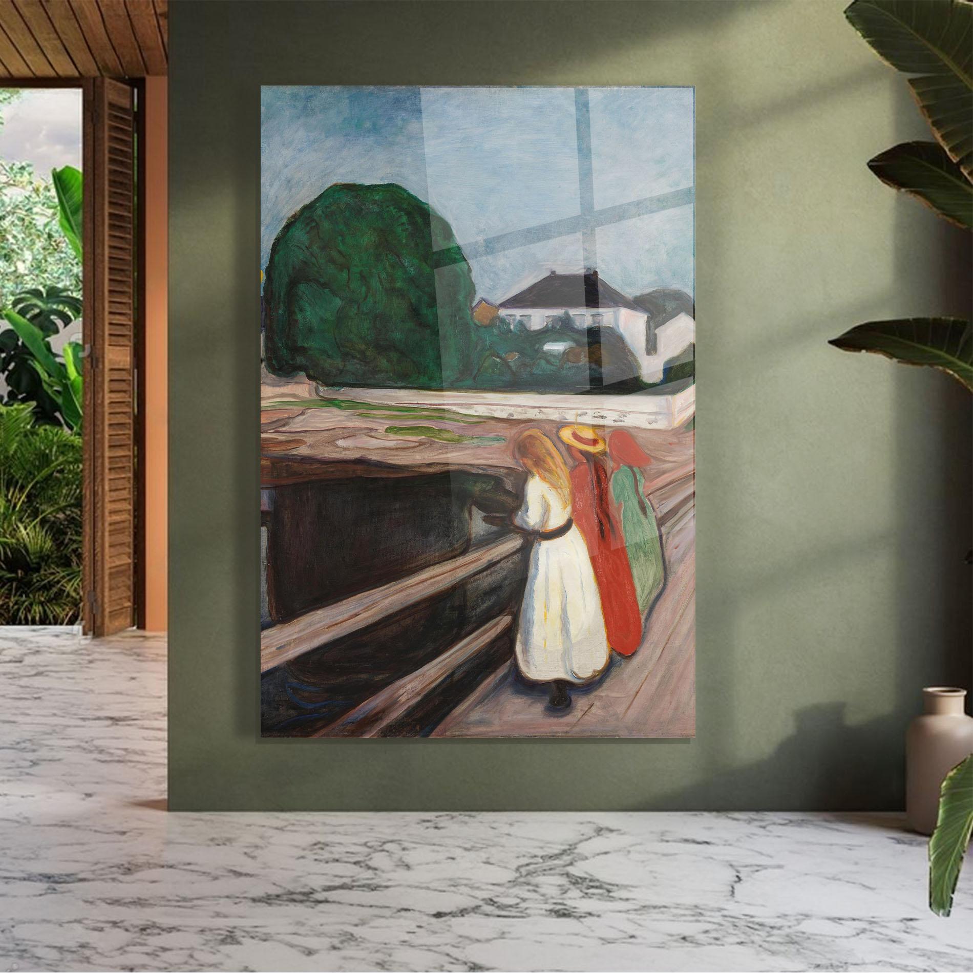 Стъклена картина Girls On The Bridge mockup 7