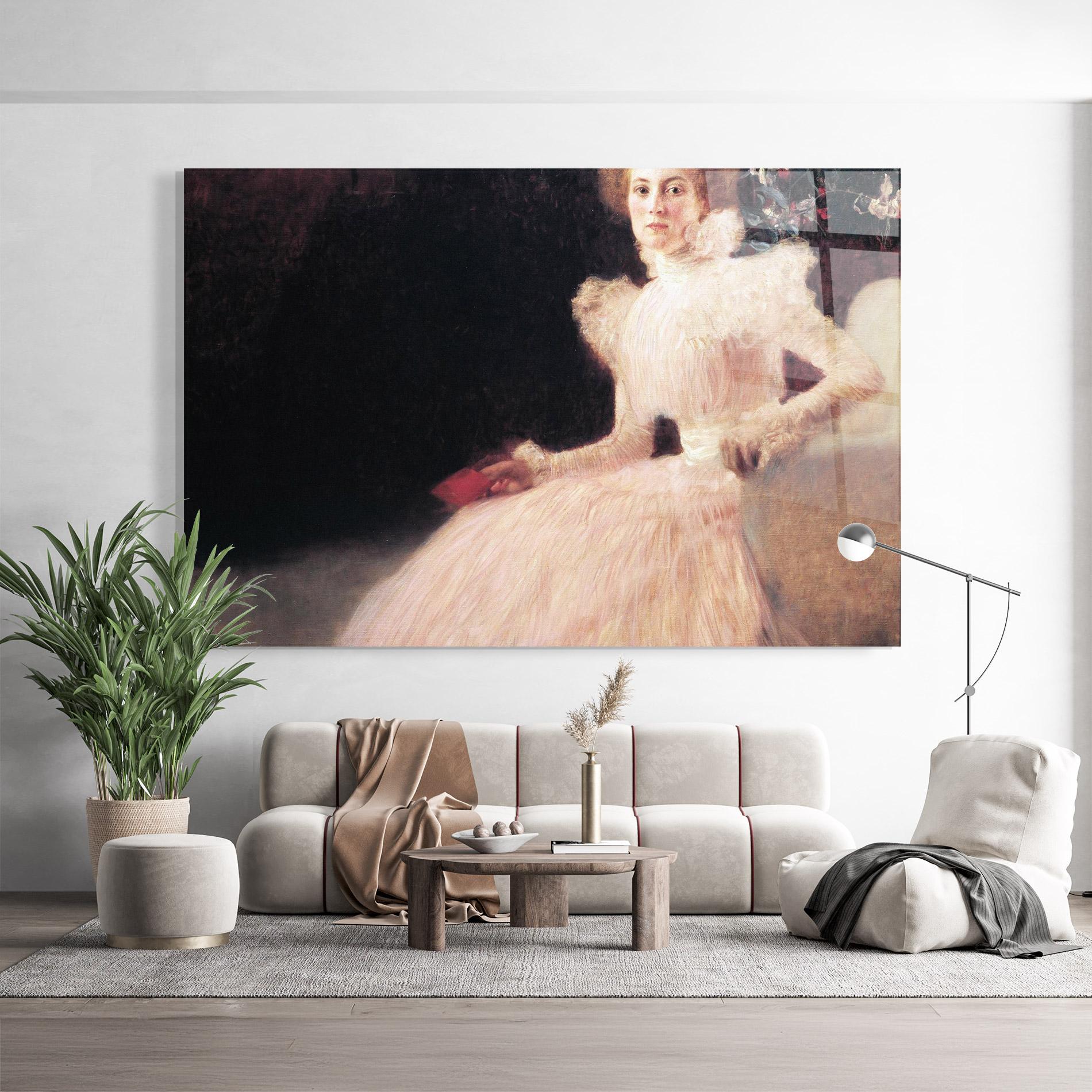 Стъклена картина Gustav Klimt Pink Dress mockup 9