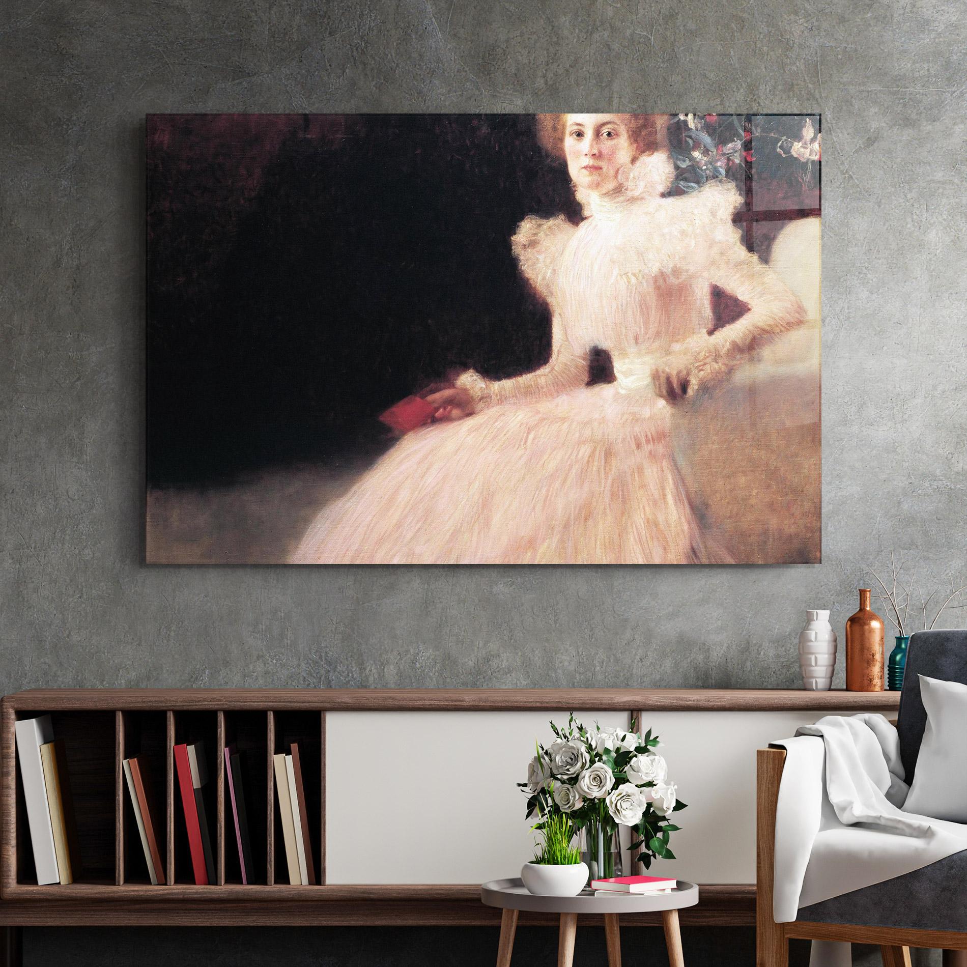 Стъклена картина Gustav Klimt Pink Dress mockup 2