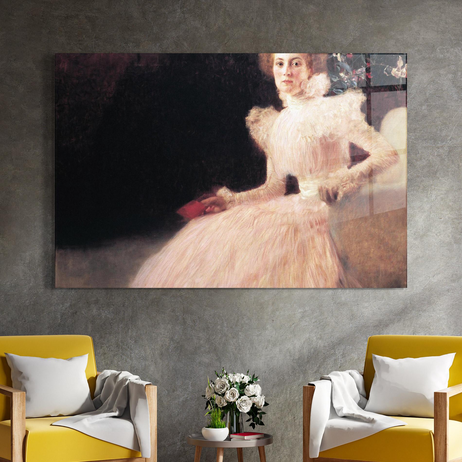 Стъклена картина Gustav Klimt Pink Dress mockup 4