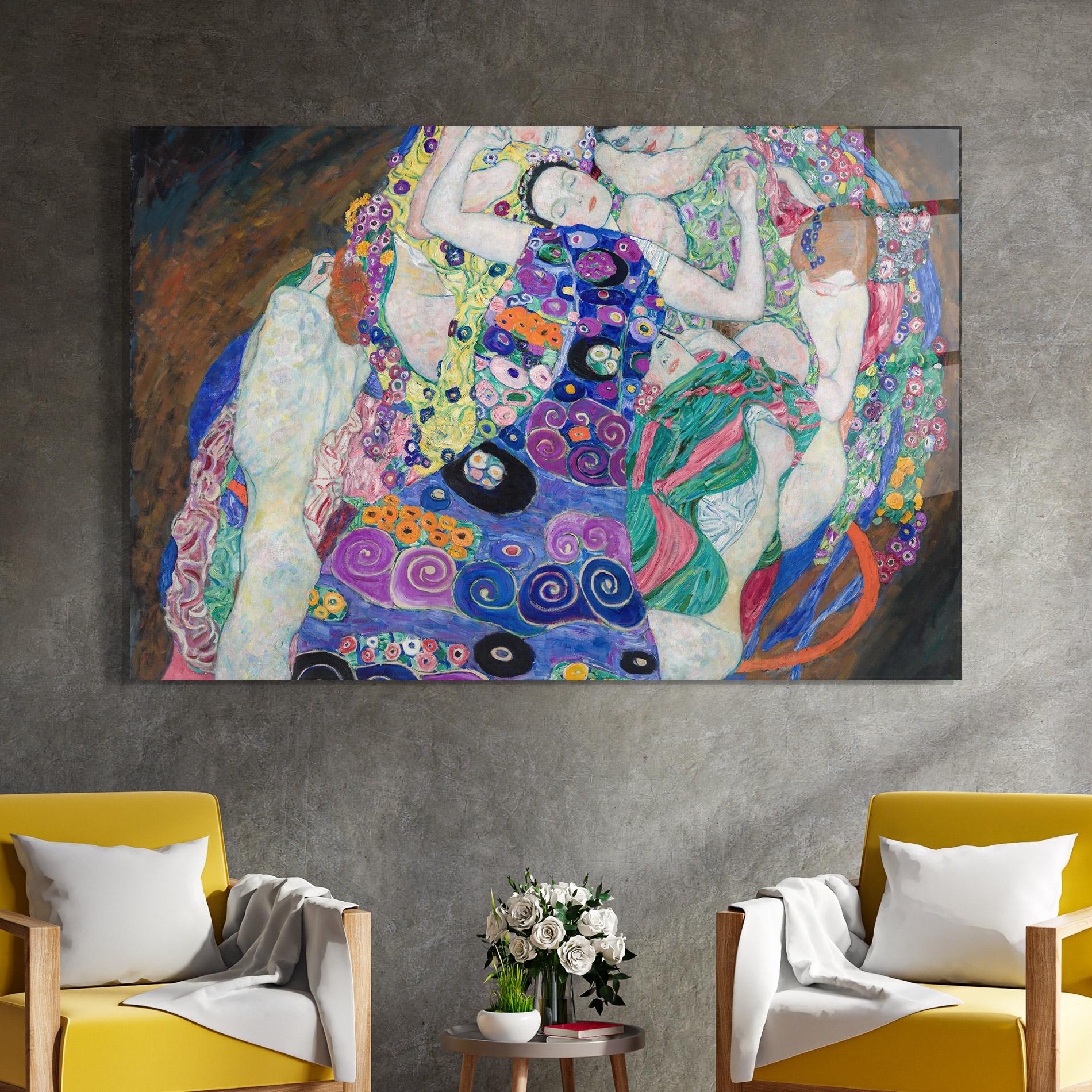 Стъклена картина Klimt Die Jungfrau mockup 4