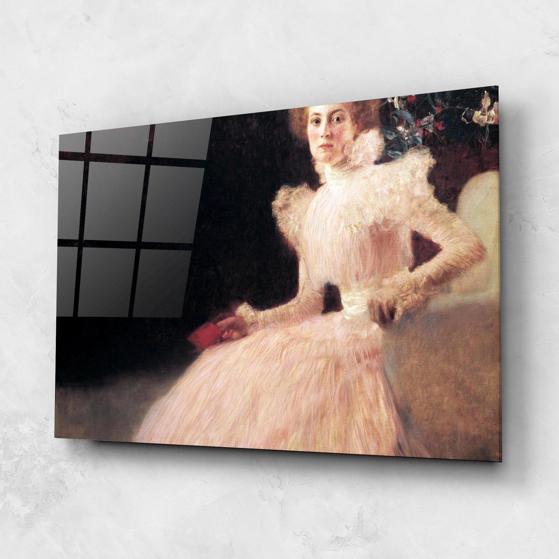 Стъклена картина Gustav Klimt Pink Dress mockup 1