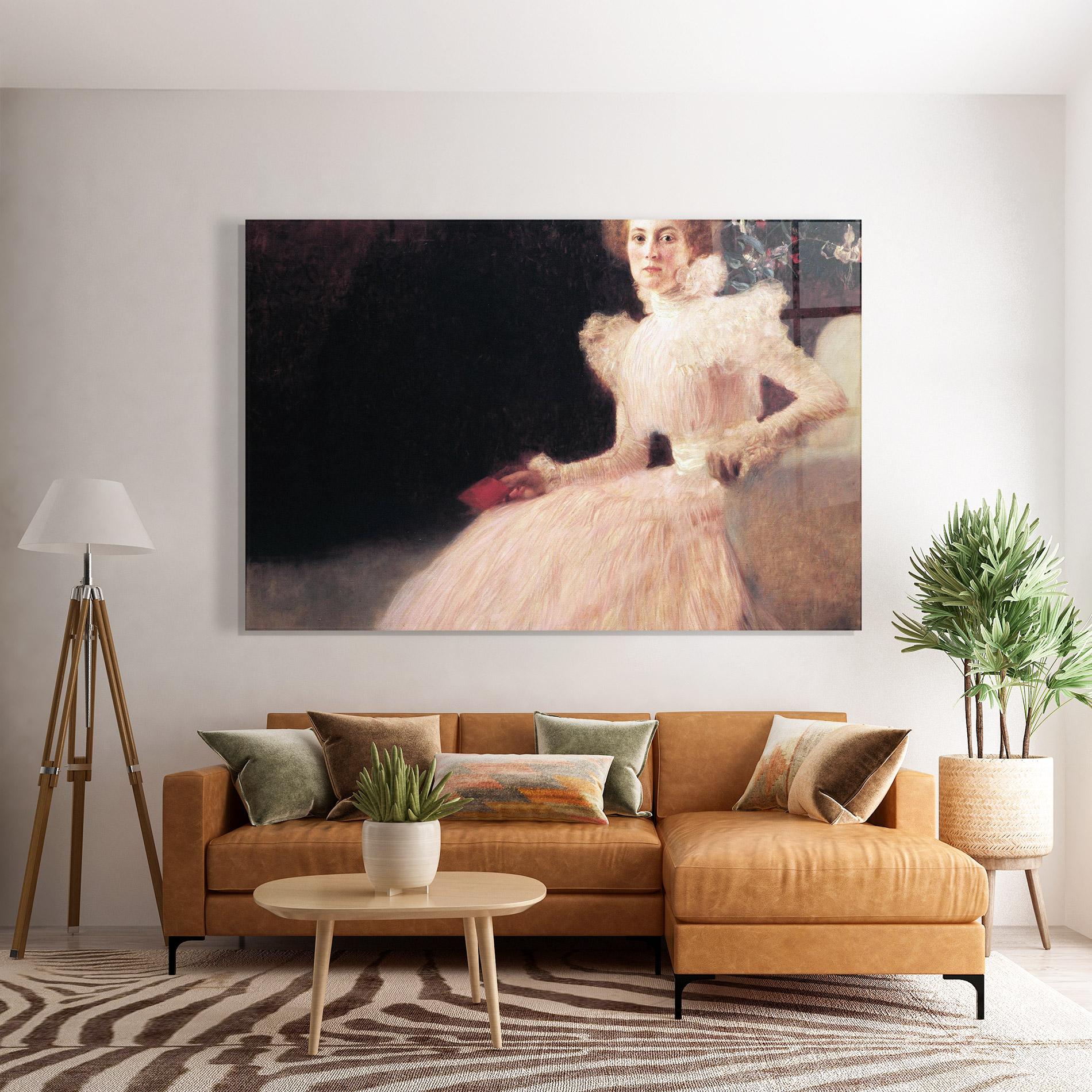 Стъклена картина Gustav Klimt Pink Dress mockup 7