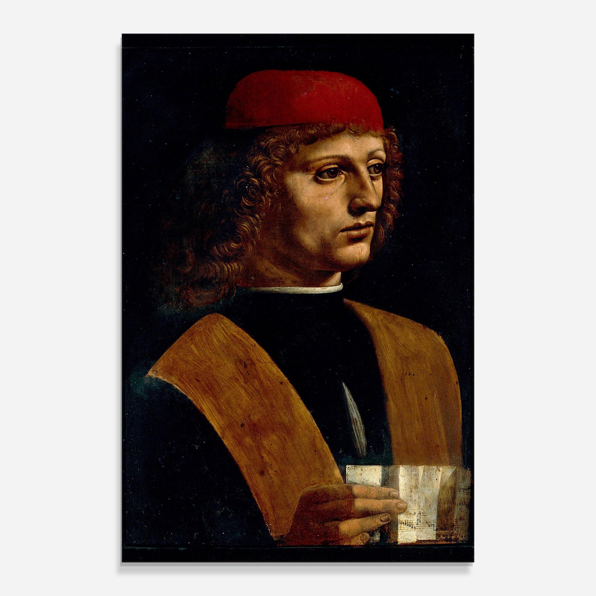Стъклена картина Leonardo Da Vinci Portrait Of A Musician Pinacoteca Ambrosiana mockup 0