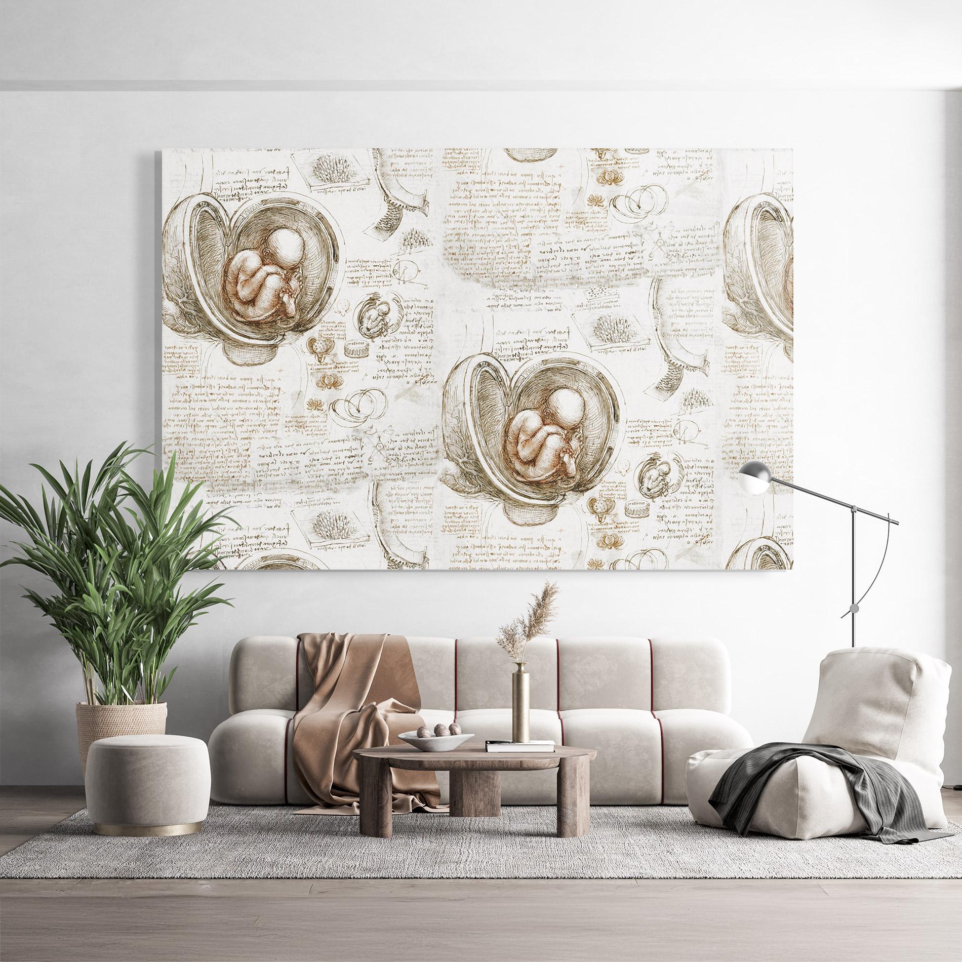 Стъклена картина Leonardo Studies Of The Foetus mockup 9