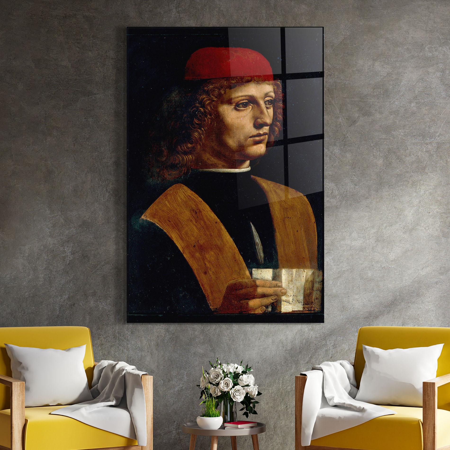 Стъклена картина Leonardo Da Vinci Portrait Of A Musician Pinacoteca Ambrosiana mockup 4