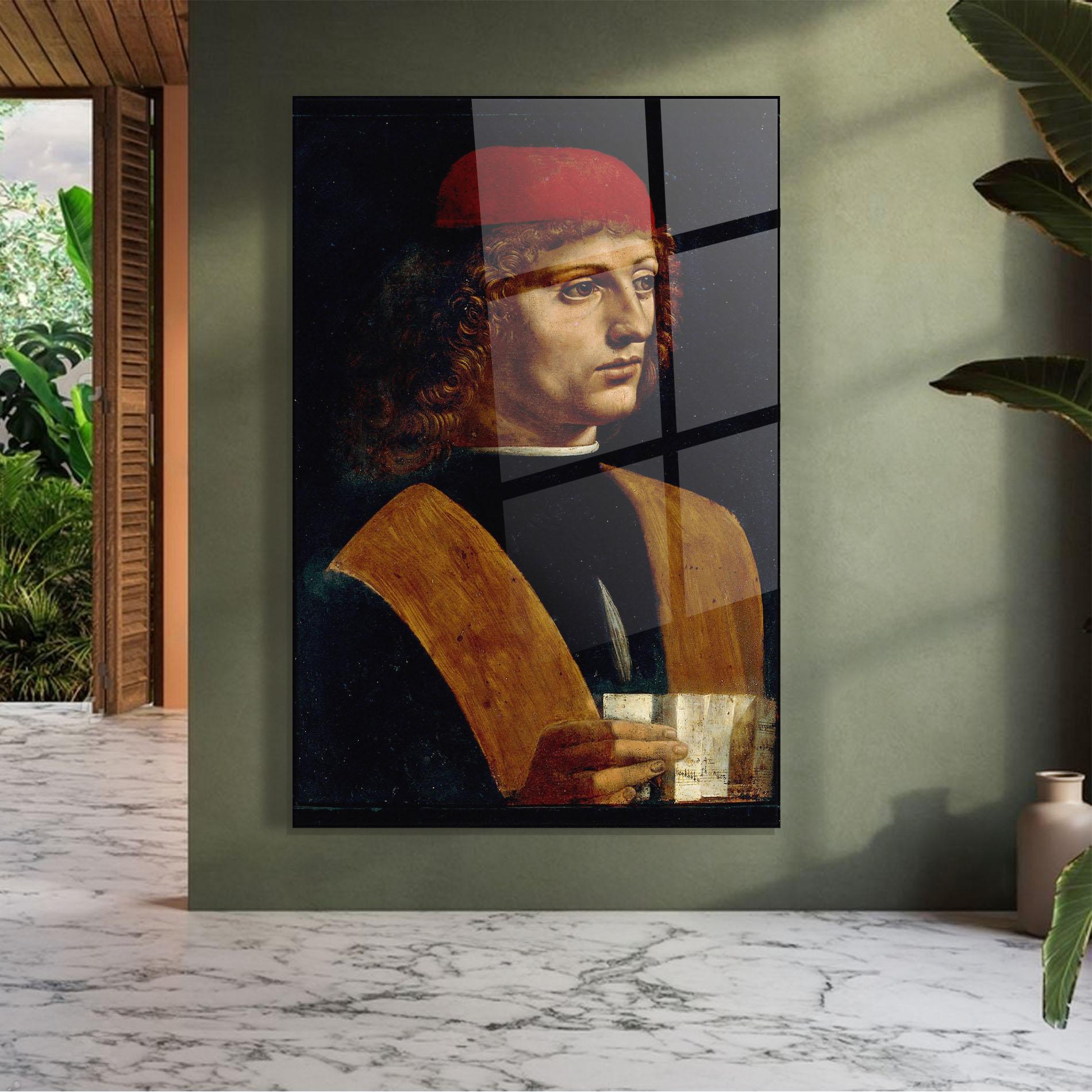 Стъклена картина Leonardo Da Vinci Portrait Of A Musician Pinacoteca Ambrosiana mockup 7