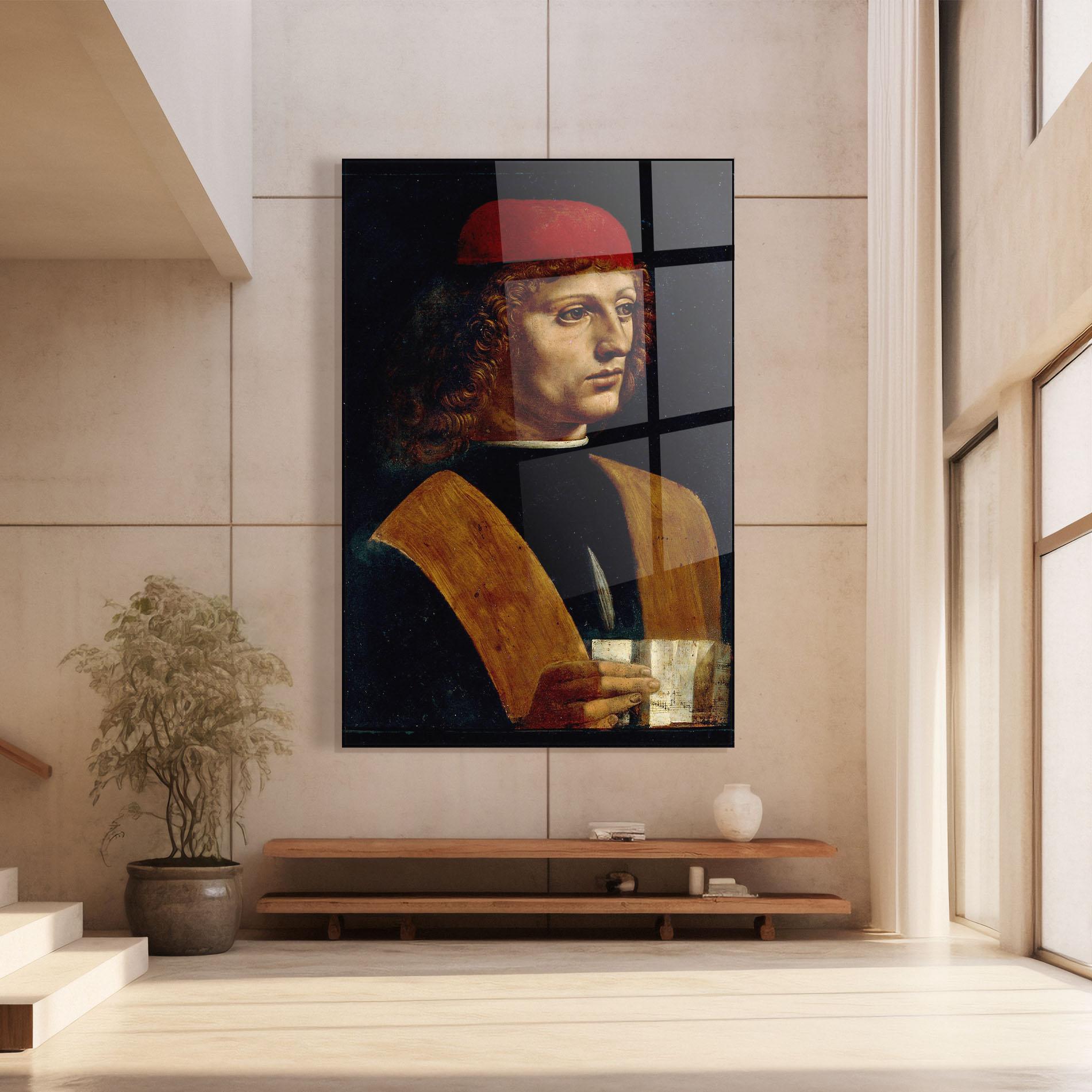 Стъклена картина Leonardo Da Vinci Portrait Of A Musician Pinacoteca Ambrosiana mockup 8