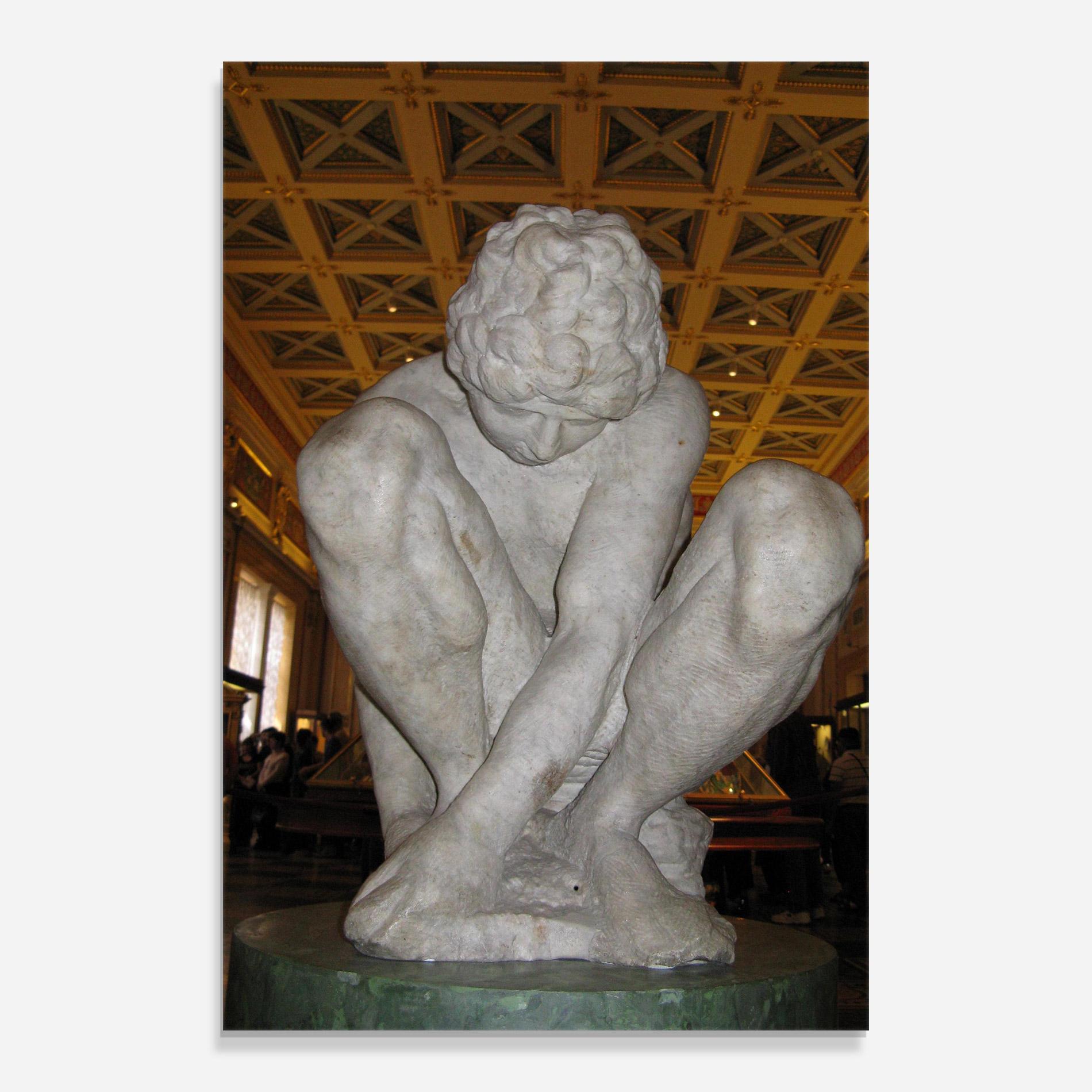 Стъклена картина Crouching Boy mockup 0